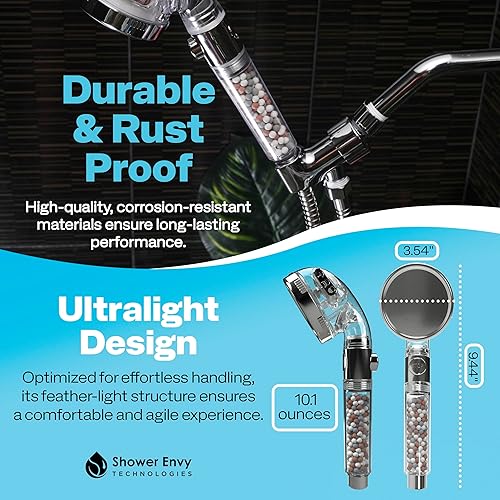 Miniatura 6 de Shower envy - Cabezal de ducha filtrado de alta presión con filtros, cuentas iónicas, 3 modos de pulverización, palanca de pausa de flujo,