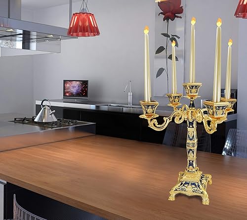 Miniatura 3 de RosyLine Candelabro de metal de 17 pulgadas de altura, portavelas con 5 brazos, portavelas de bronce antiguo, centro de mesa para decoración del