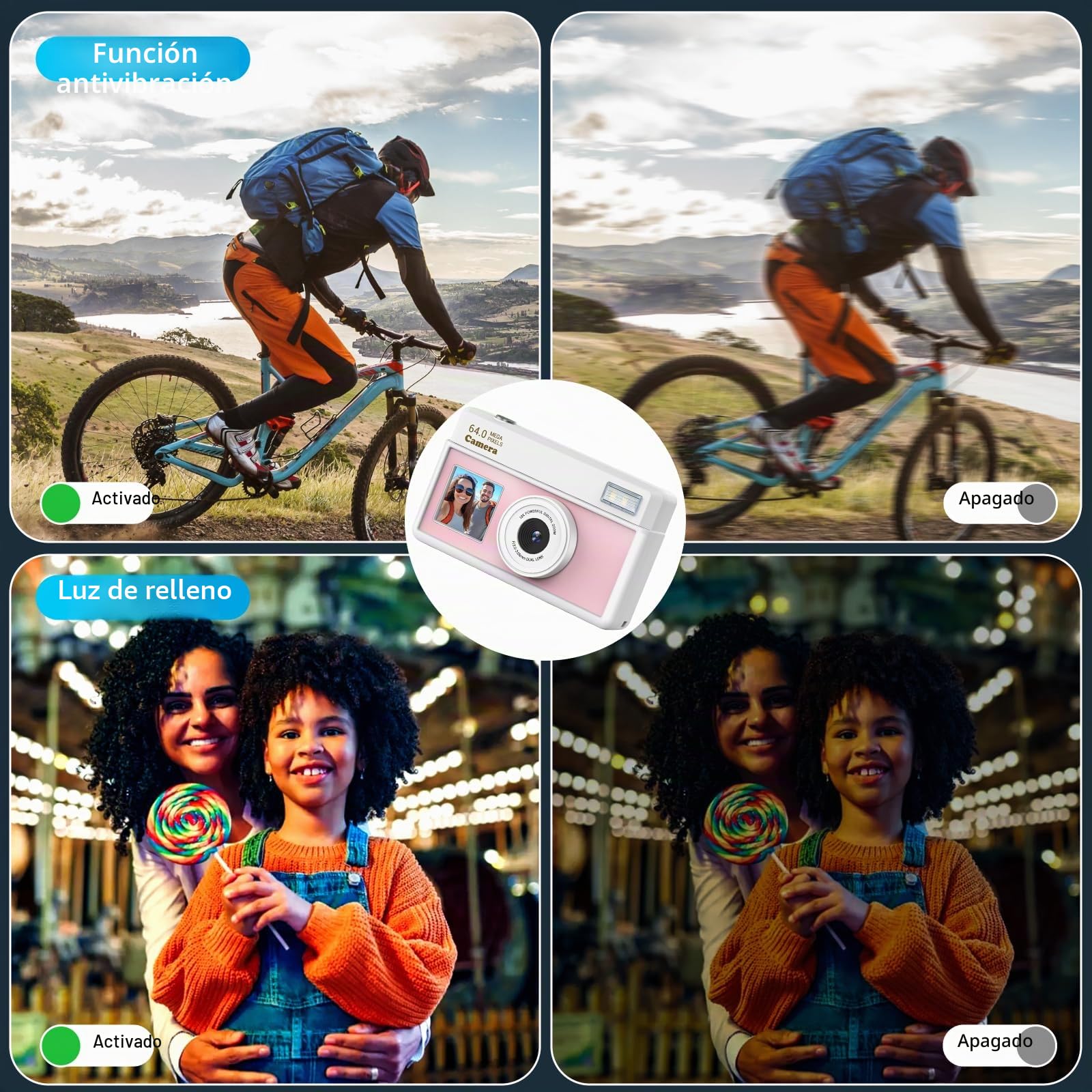 Cámara Digital, Cámara Compacta Digital 4K de 64 MP, Tarjeta de 32 GB, Antivibración, Zoom de 18 Aumentos, Cámara para Vlogs para Adolescentes y Adultos Principiantes (Rosa Blanco)