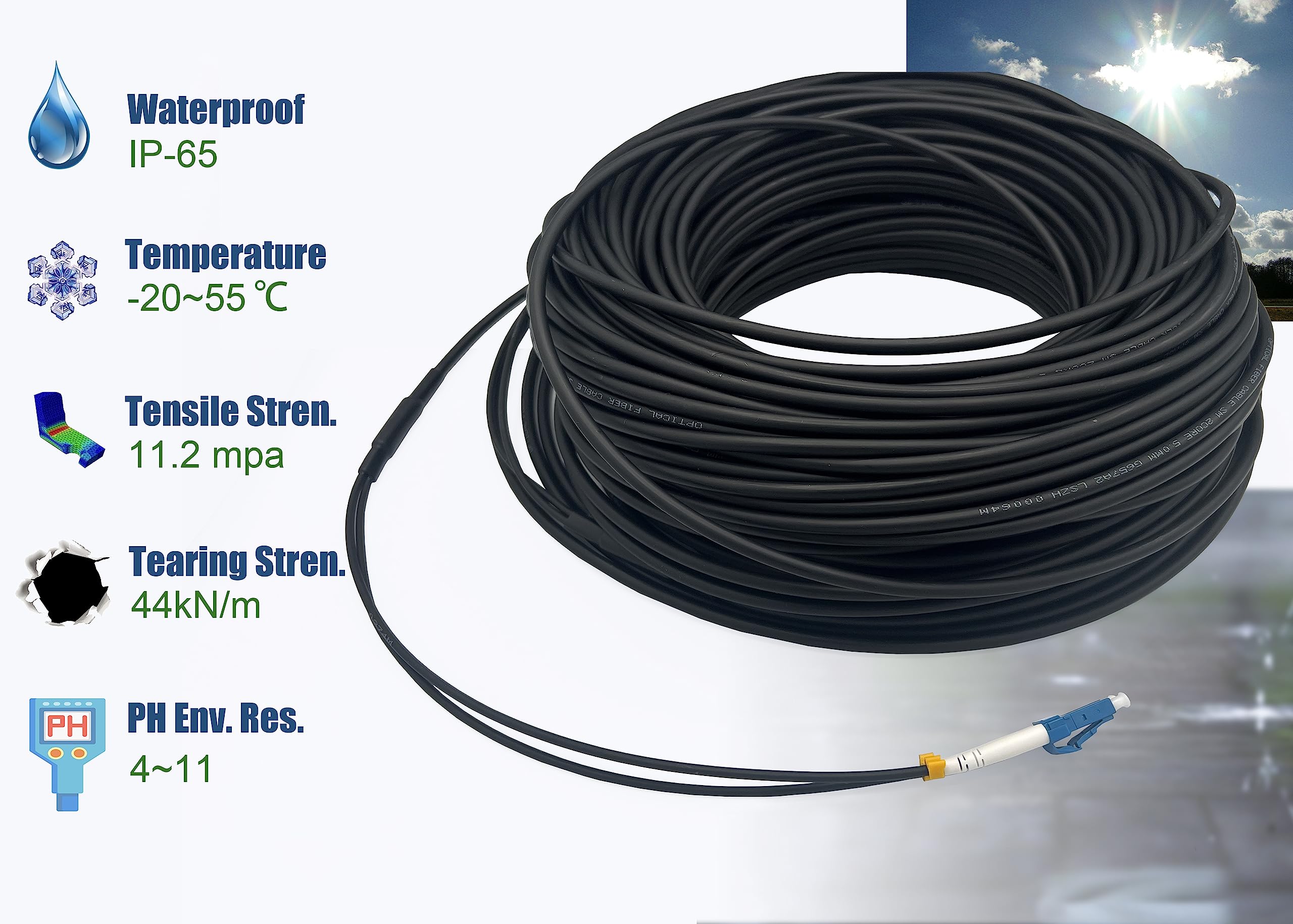 Elfcam® - 150m Câble à Fibre Optique LC/UPC vers LC/UPC OS2 Duplex Monomode 9/125μm G657A2 pour Extérieur et Intérieur, 150 Mètres