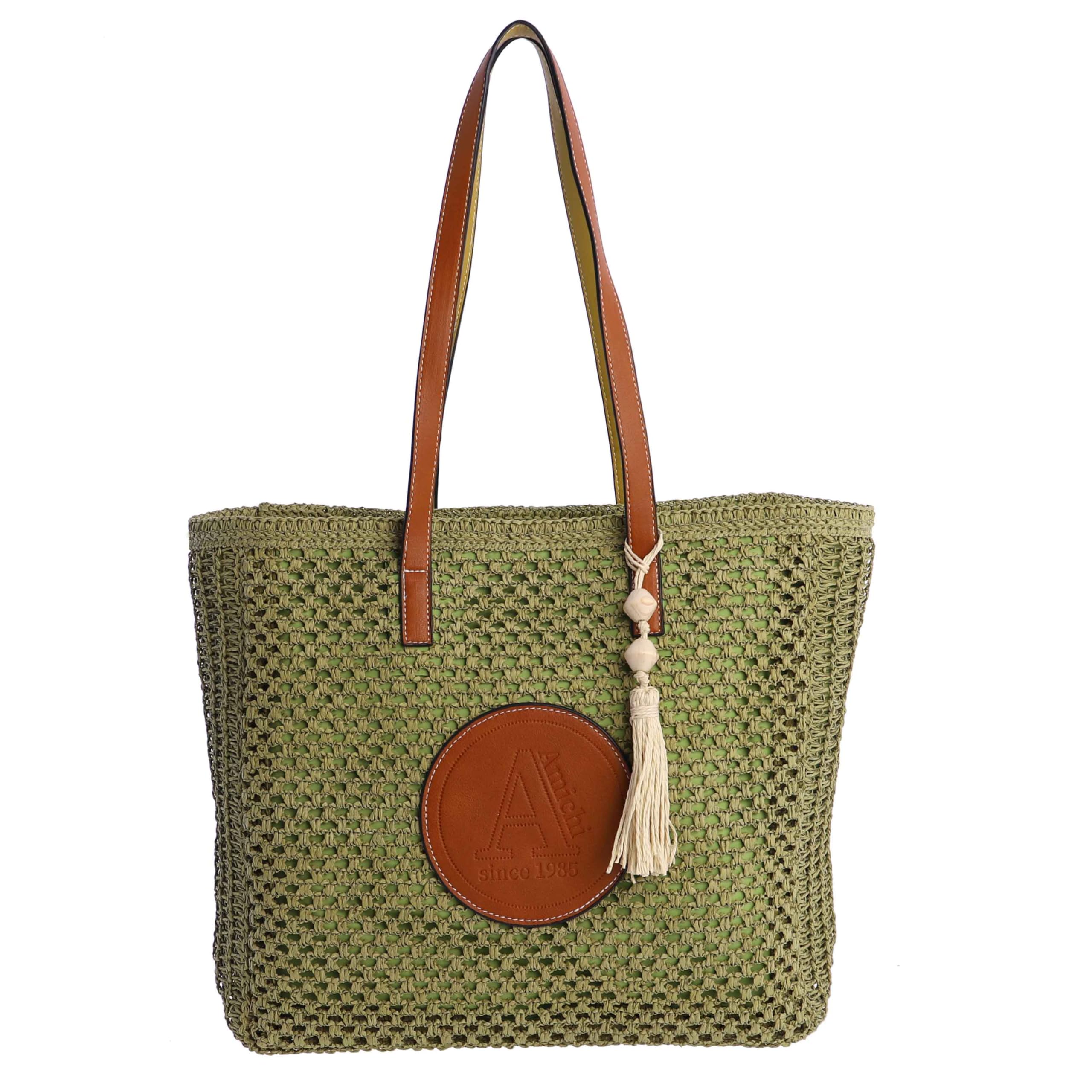 AMICHI - Bolso shopper mujer - Bolso mujer de rafia diseño artesanal para verano, Fuerteventura