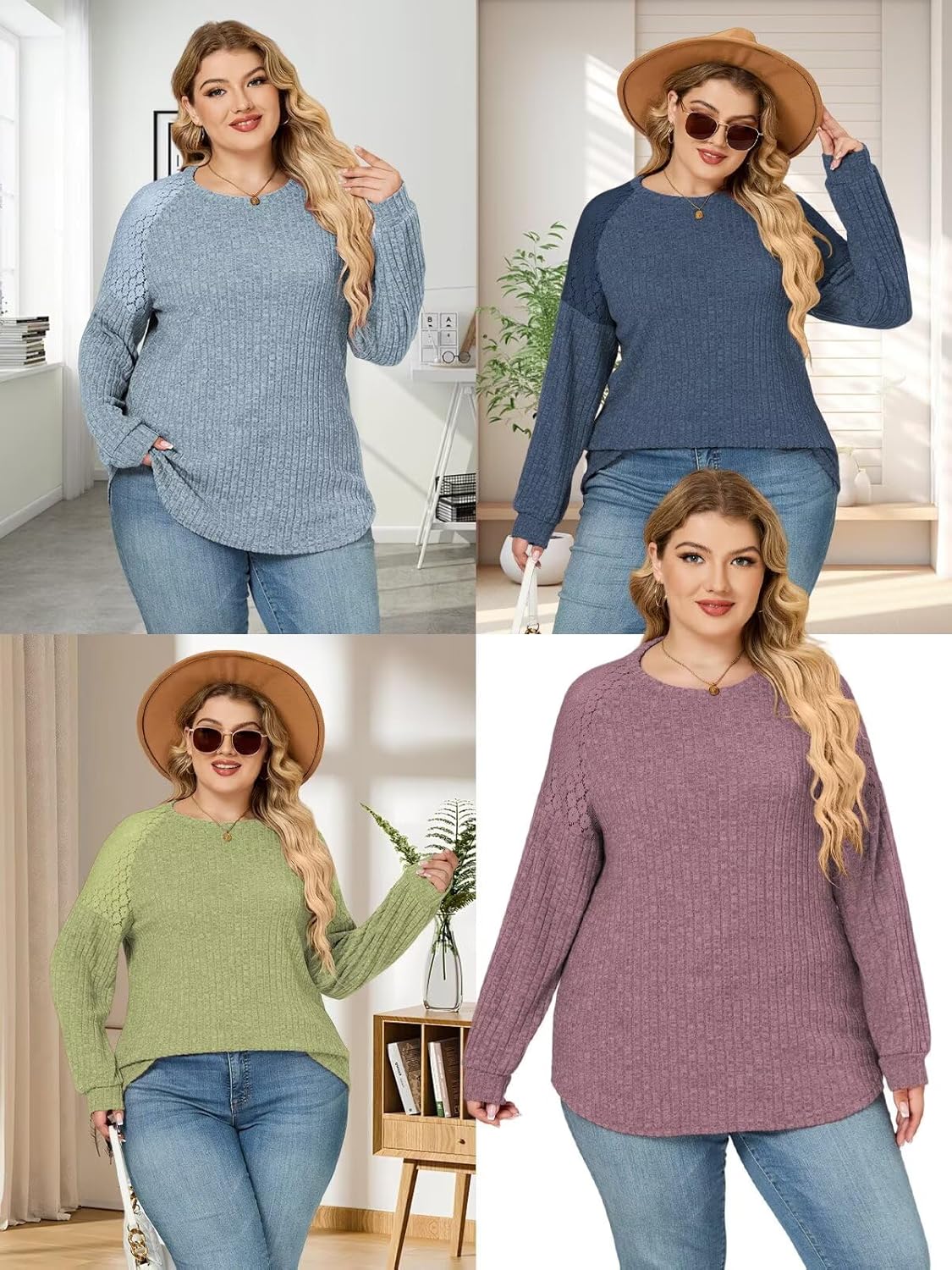 DOLNINE Plus-Size-Tops for Women Fall Casual Crew Neck Shirts Fashion Lace Pullover Lightweight Long Sleeve Sweatshirts - Image 7