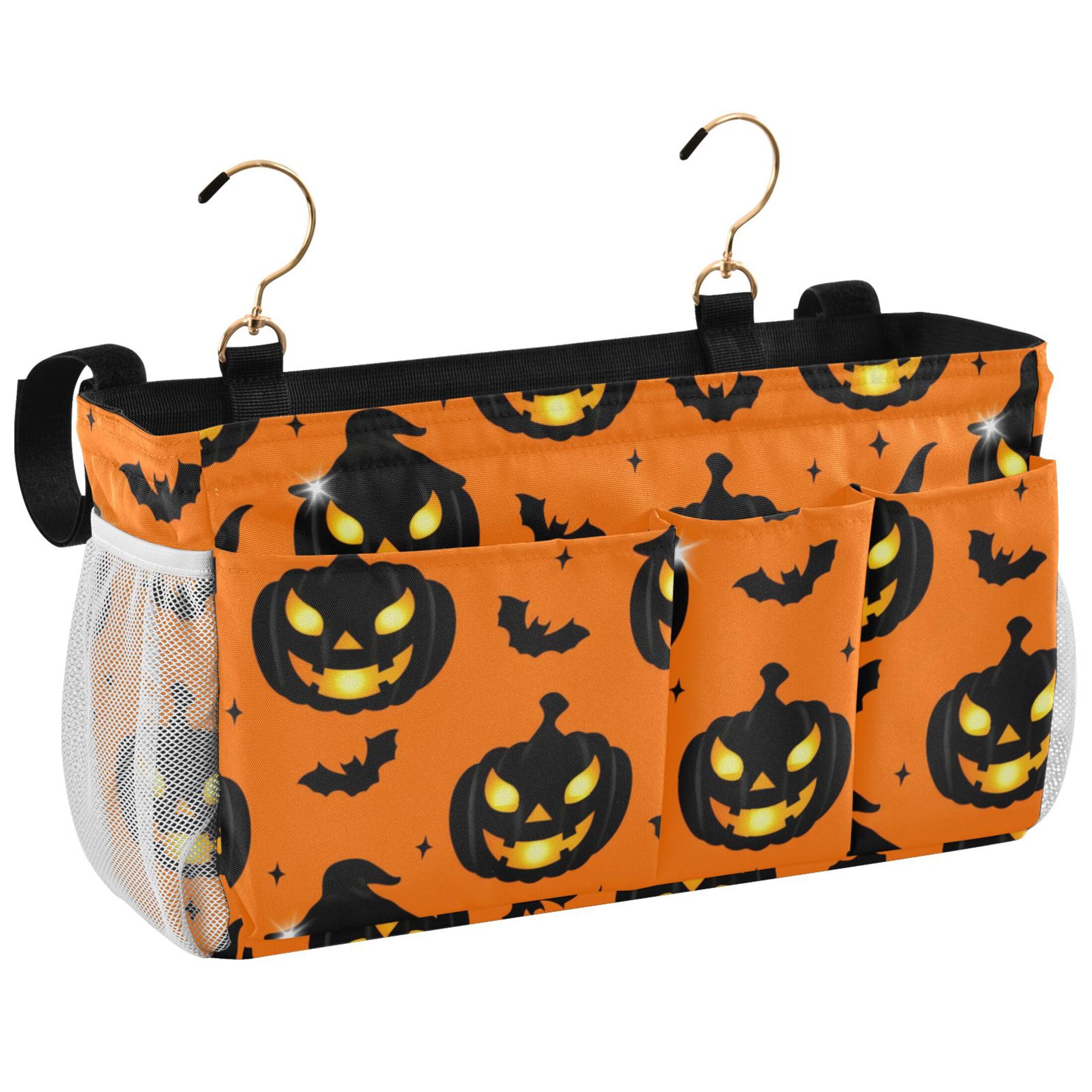 Burbuja Pumpkins with Glowing Faces Bedside Caddy Hanging Storage Organizer with 2 Straps and Hooks for Home College Dorm Bunk Bed Hospital Bed Crib