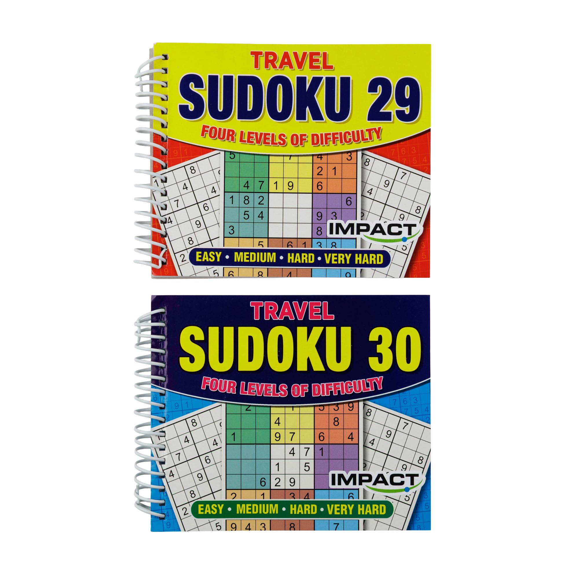 Impact Travel Size Sudoku Puzzle Books – 2 Pack | Spiral Bound 17.5cm x 14.5cm Puzzle Books for Adults & Seniors | 140+ Puzzles per Book | Compact Brain‑Training Travel Activity Set