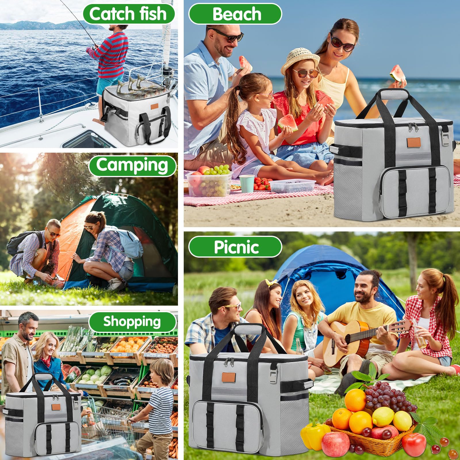 Borsa Termica Grande Facile da Pulire, Cooler Bag Portatile, Frigo per Picnic All'aperto Grigio