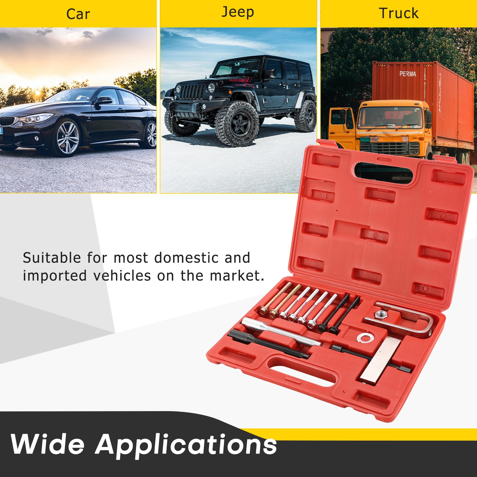 Juego de extractor de compresor de volante de coche, kit de herramientas de extracción de compresor de placa de bloqueo de volante automotriz, para la mayoría de coches, SUV y camiones ligeros