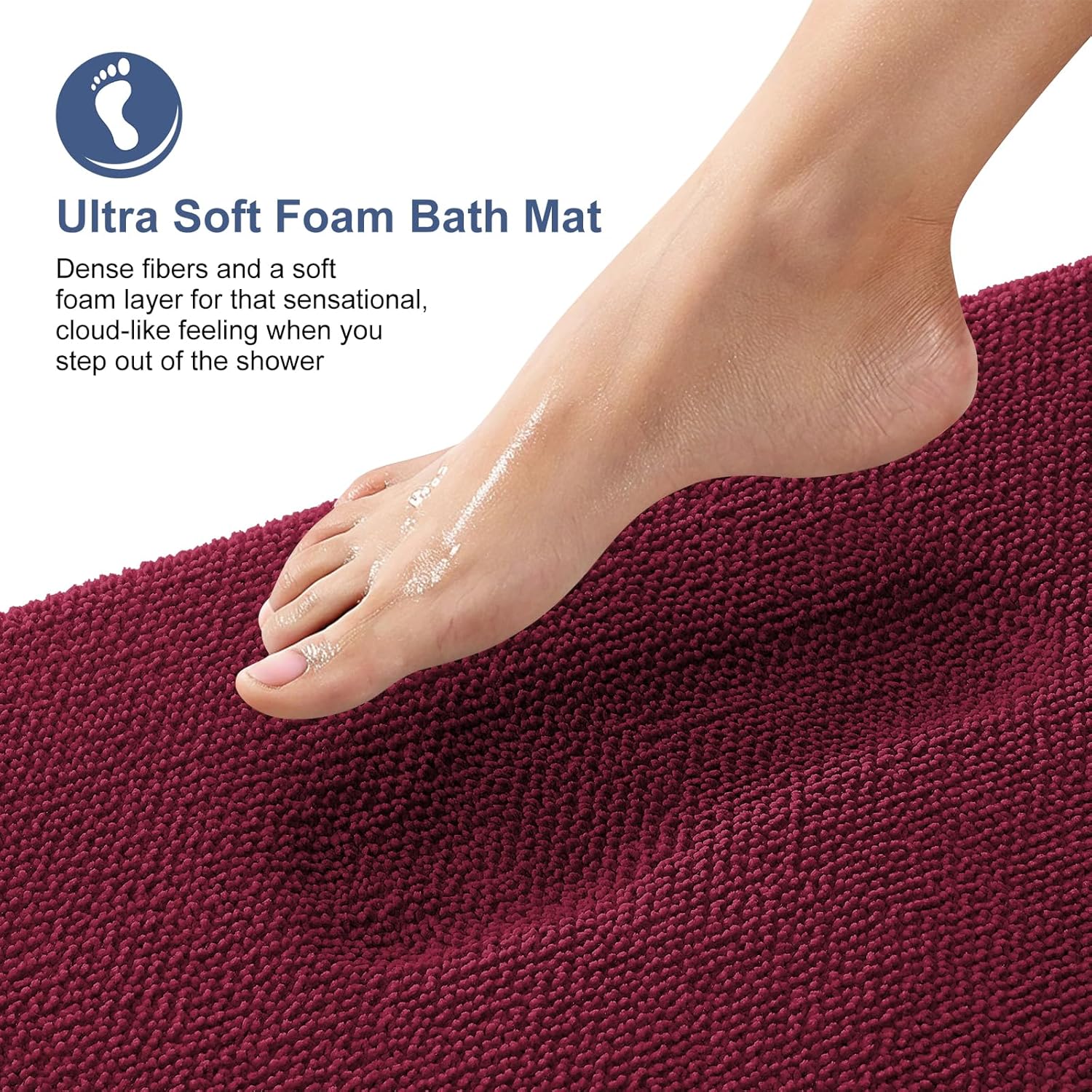 OLANLY Thick Memory Foam Bath Mat Rug 30x20, Extra Soft Absorbent Bathroom Rug, Quick Dry Bath Mats, Non-Slip, Machine Washable Carpet for Bathroom, Tub and Shower, Home Decor Accessories, Burgundy - Image 2