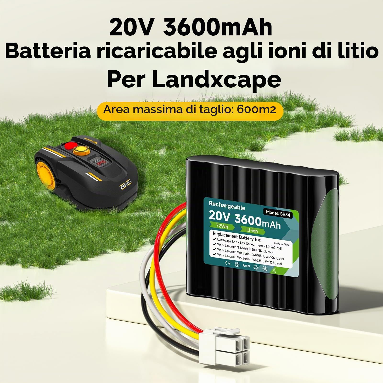 20V 3500Mah batteria per Worx Landroid S Basic, S450i, S500, WA3230, WR101SI, WR102SI, WR105SI WR105si.1, WR106 SI WR106SI, WR115mi, Landxcape LX7 / LX9 Series, 50032492, Ferrex 800m2 2021