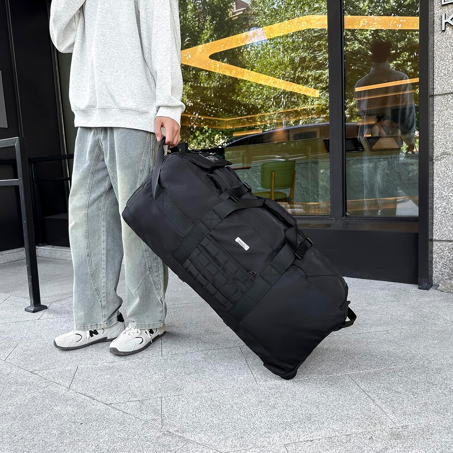 80L Waterproof Rolling Duffel Bag with Quick-Release Straps, Military Tactical Wheeled Foldable for Deployment Travel Camping Sports(Black) - Image 8