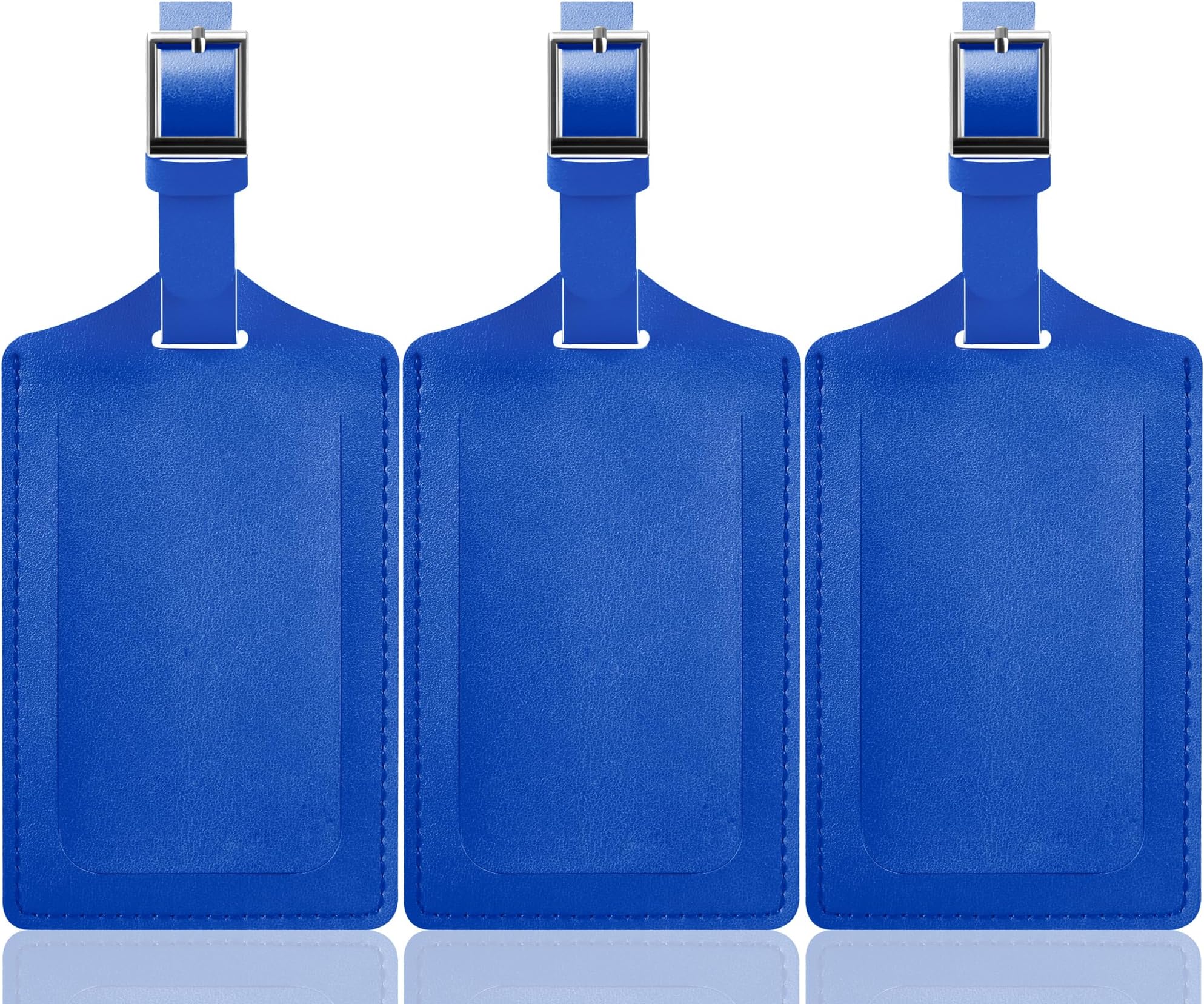 Travelambo Luggage Tag, 3 Pack PU Leather Luggage Tags for Suitcases, Privacy Protection， TSA Approved, Travel Bag Tags for Luggage, Blue