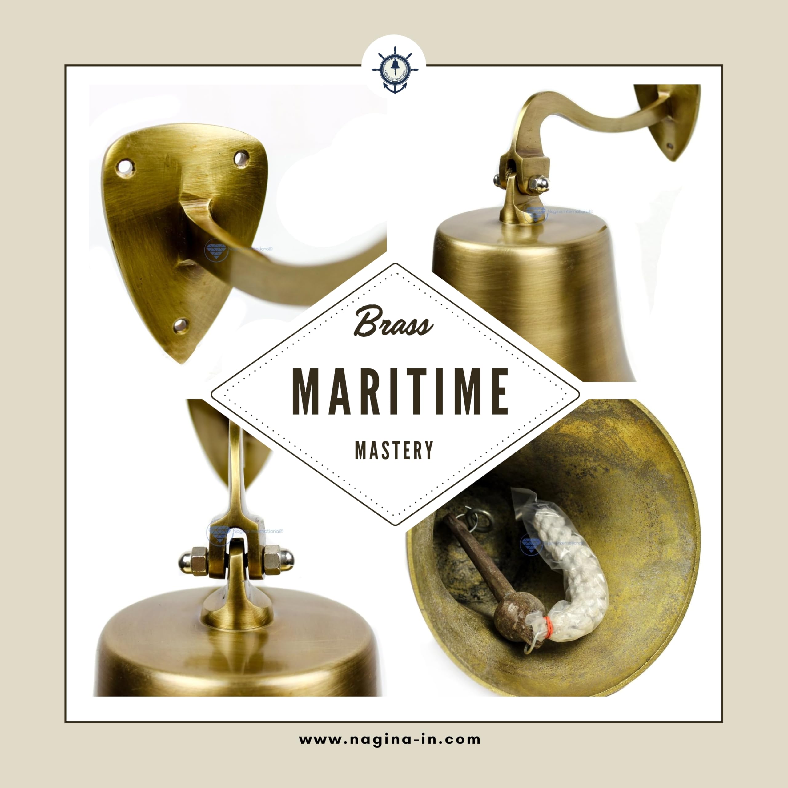 Cloche de bateau nautique de qualité supérieure en laiton massif brossé poli poli | Décor et cadeaux de navire de la marine maritime | Nagina International… (6 Pouces, Laiton Brossé Antique)