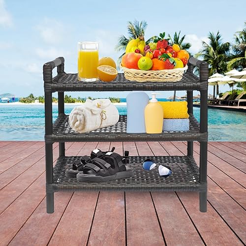 Miniatura 6 de Fangflower Estante de almacenamiento de 3 niveles, estantes multicapa duraderos hechos a mano, estante multiusos para sala de estar, cocina, baño,