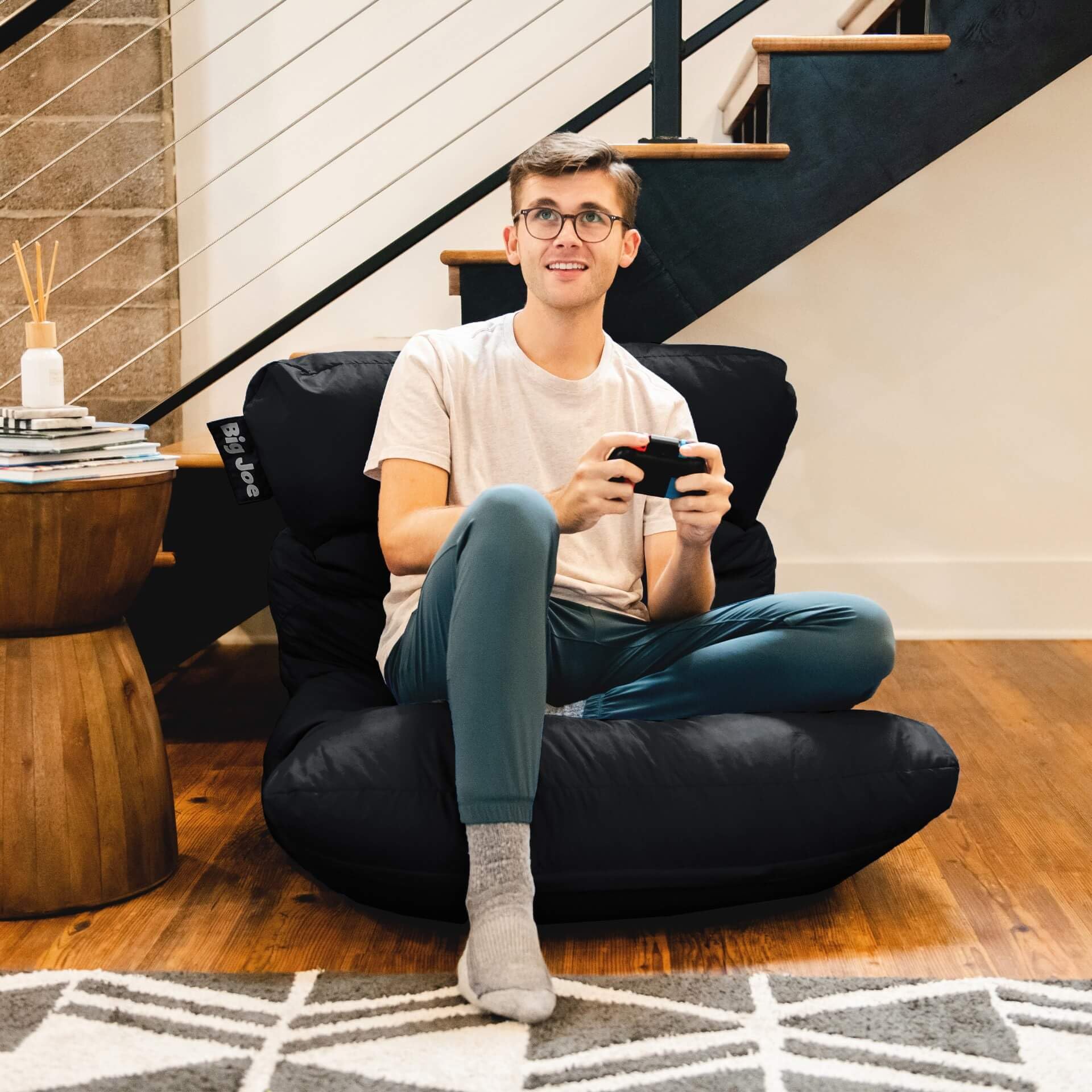 Big Joe Roma Bean Bag Chair, Black Smartmax, Durable Polyester Nylon Blend, 3 feet