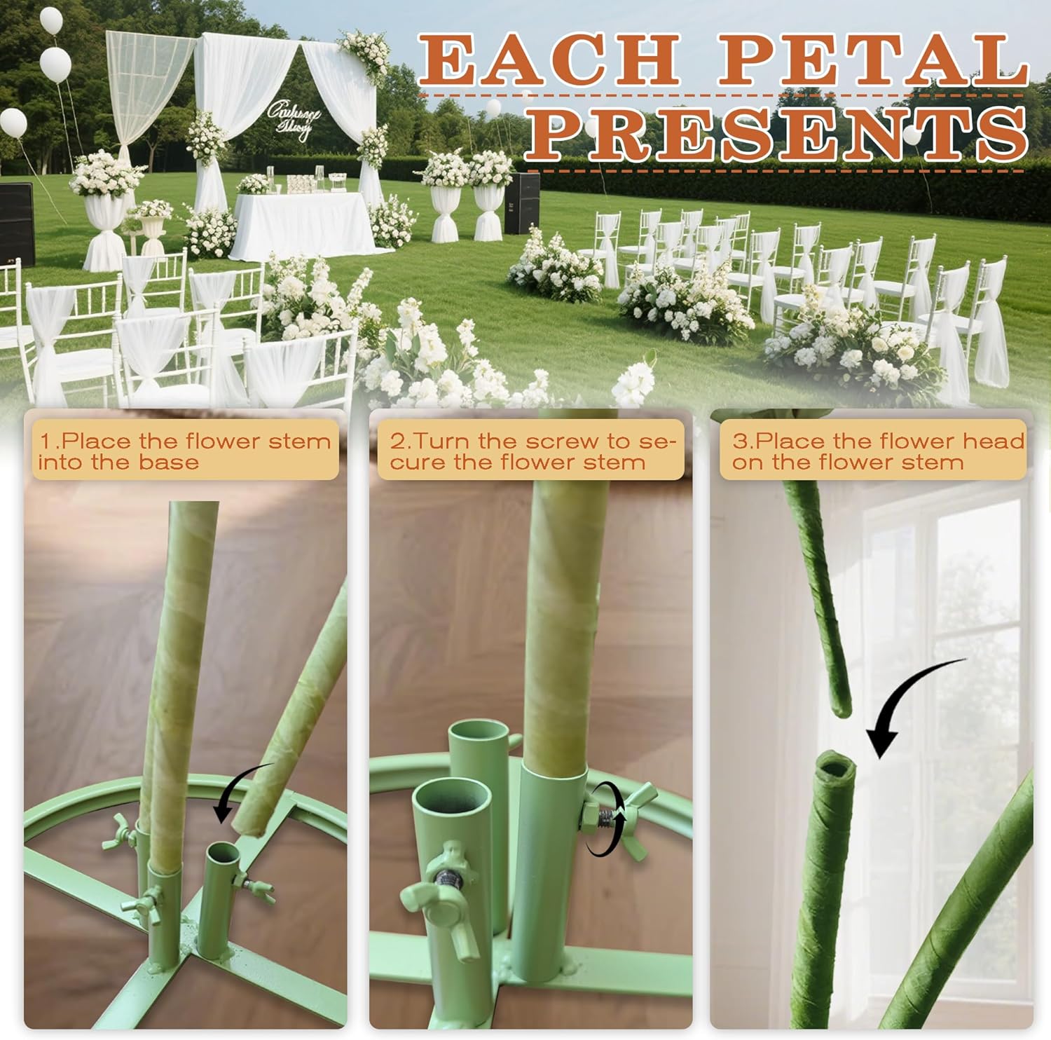 Giant Flowers for Decoration, 3pc Wedding Reception Essential Decoration, Big Artificial Flower with Stems and Stands for Birthday Ceremony Party Event Mall Window Display Decorations (Orange)