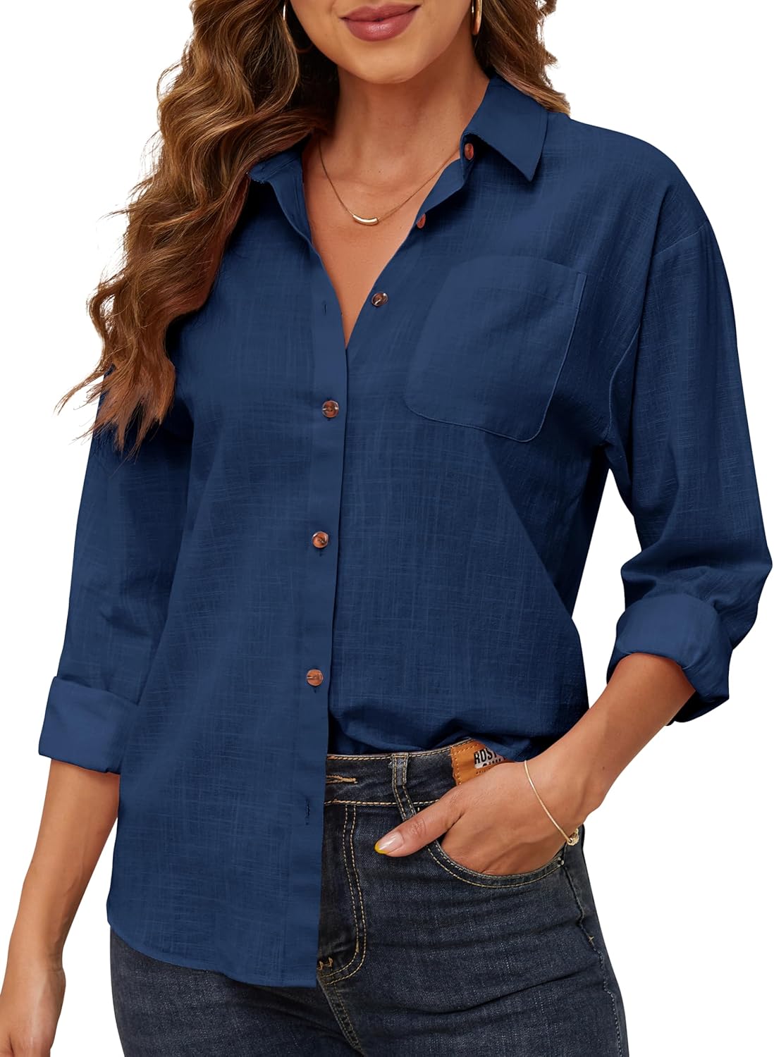 CUNLIN Women's Button Down Shirts Long Sleeve Cotton Summer Beach Wear for Women with Pocket - Image 3
