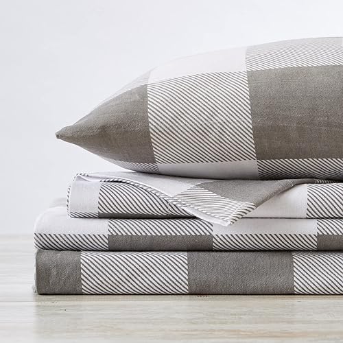 Miniatura 6 de Great Bay Home - Juego de sábanas de franela de 100 % algodón turco a cuadros tamaño individual, con bolsillo profundo, suaves, cálidas, de doble