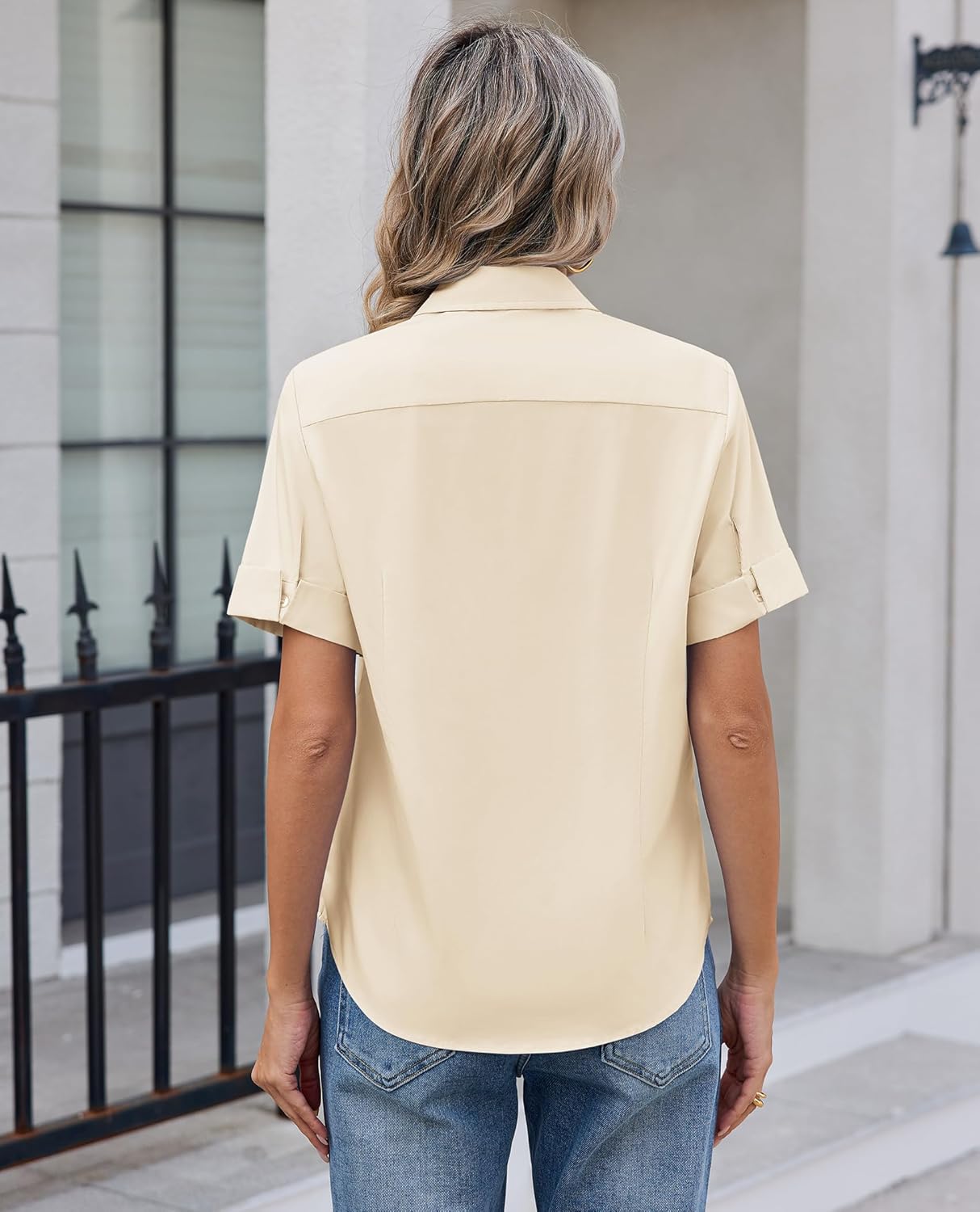 siliteelon Womens Button Down Shirt Stain Shield Short Sleeve Wrinkle Free Dress Shirt Work Blouse Business Casual Tops - Image 5