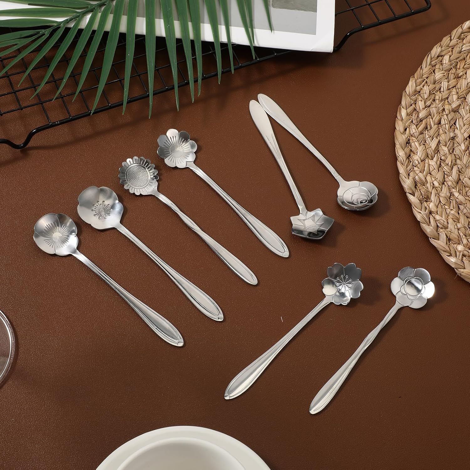 80Pcs Floral Stainless Steel Dessert Spoons Bulk Reusable Coffee Tea Spoon