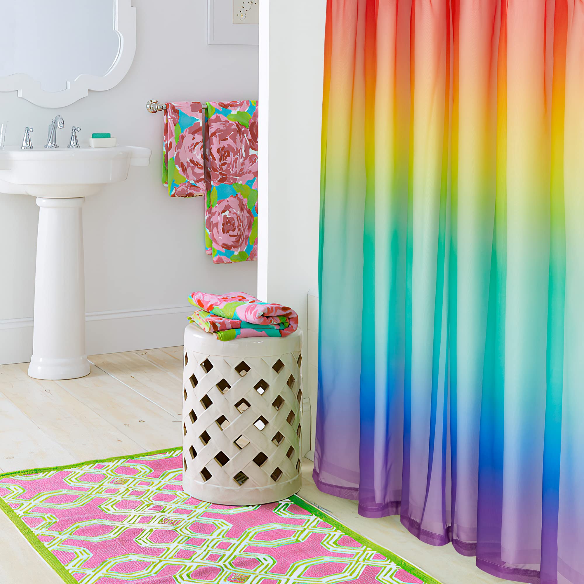 NICETOWN Rainbow Ombre Shower Curtain Set - Ombre Shower Curtains Liner Bathroom Privacy Morden Bathroom Decor, Hooks Included, 72 Wide x 72 Long, Rainbow