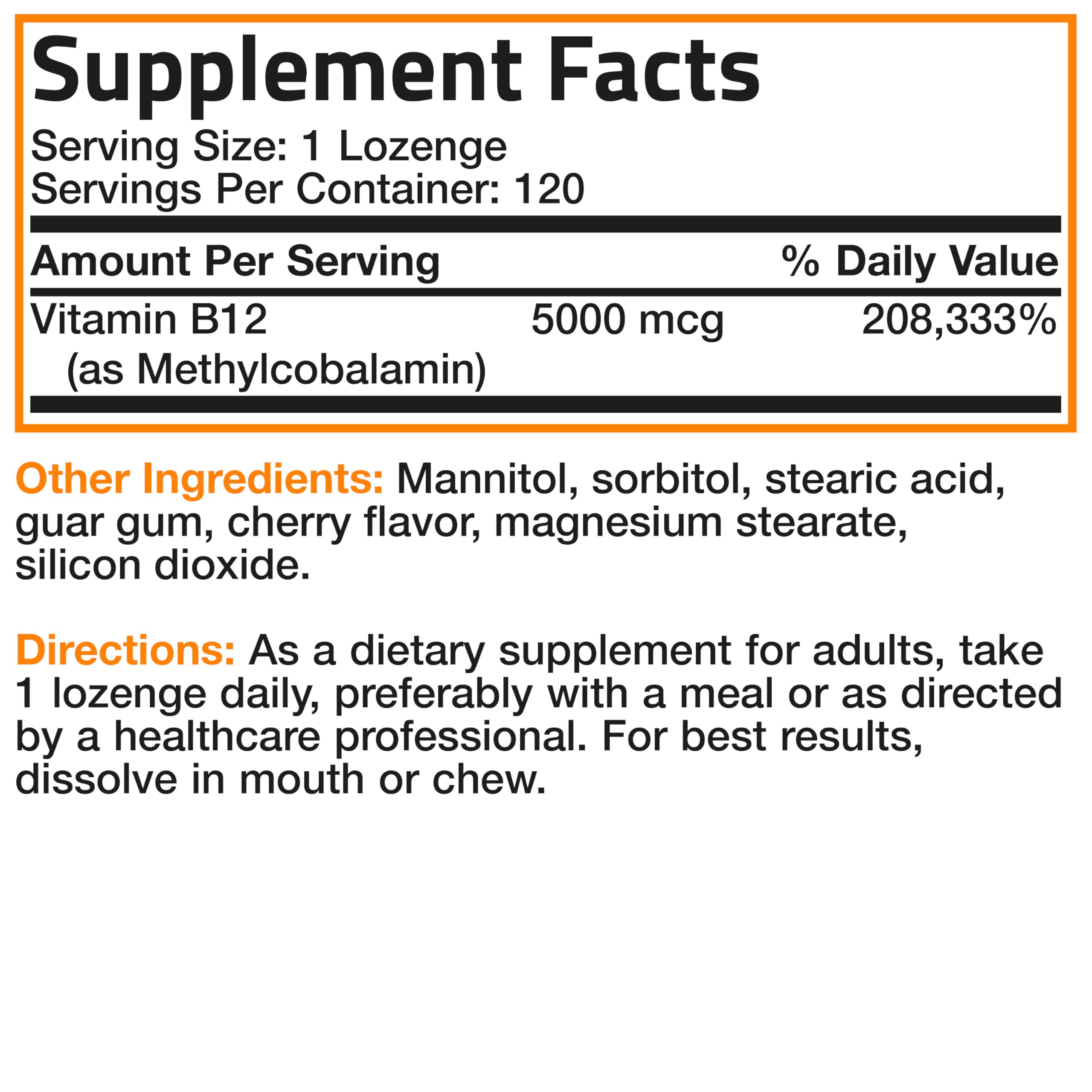 Bronson Methyl B12 5000 mcg Methylcobalamin Sublingual, 120 Lozenges — Amazon image 6