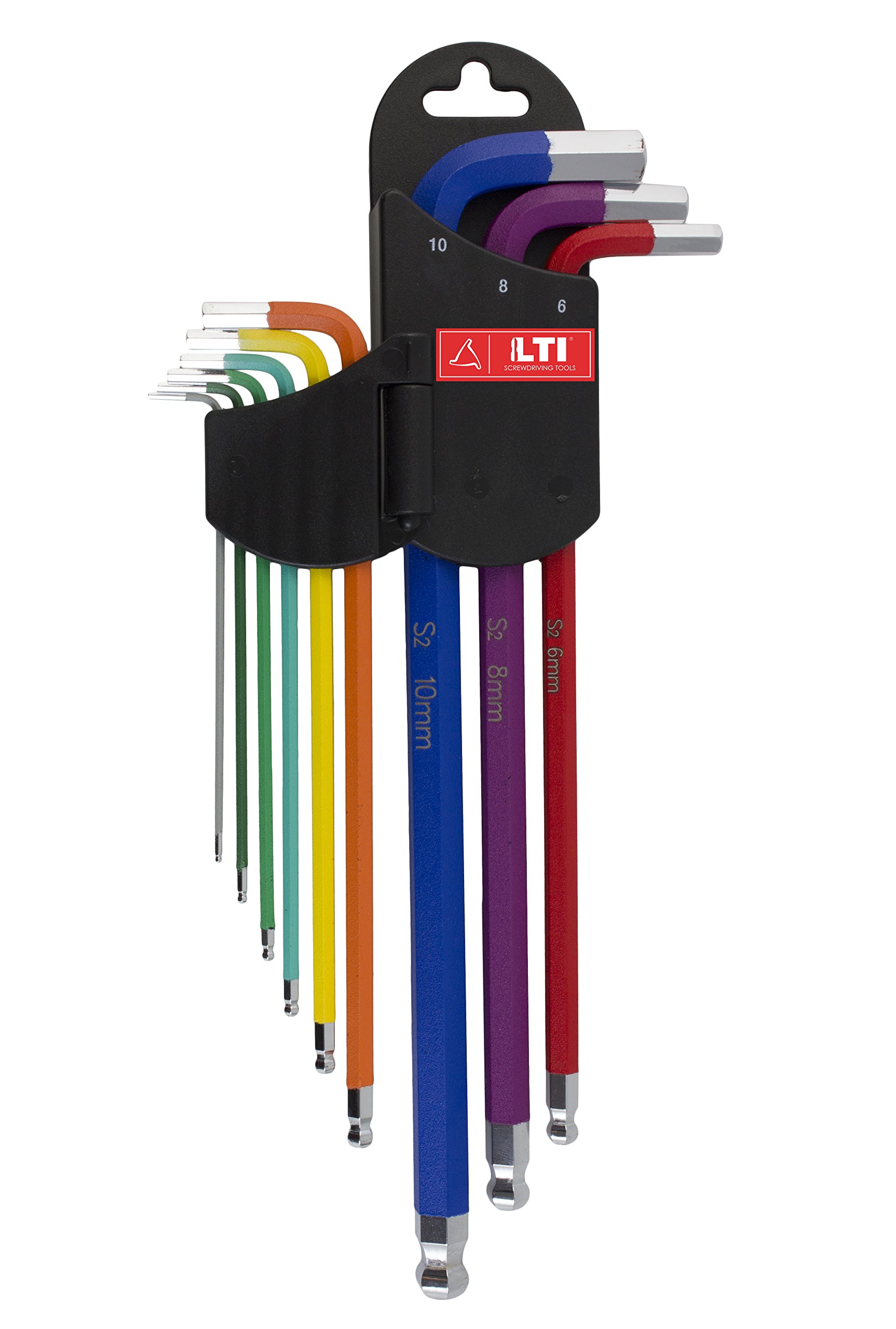 KRINO 65101014 Set Chiavi Piegate Colorate 1.5÷10 Magnetiche, Acciaio