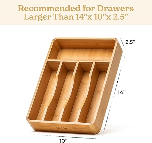 Miniatura 2 de SMIRLY Organizador de cubiertos de bambú para cajón, organizador de cajones de cocina, organizador de utensilios de cocina para cajones de cocina,