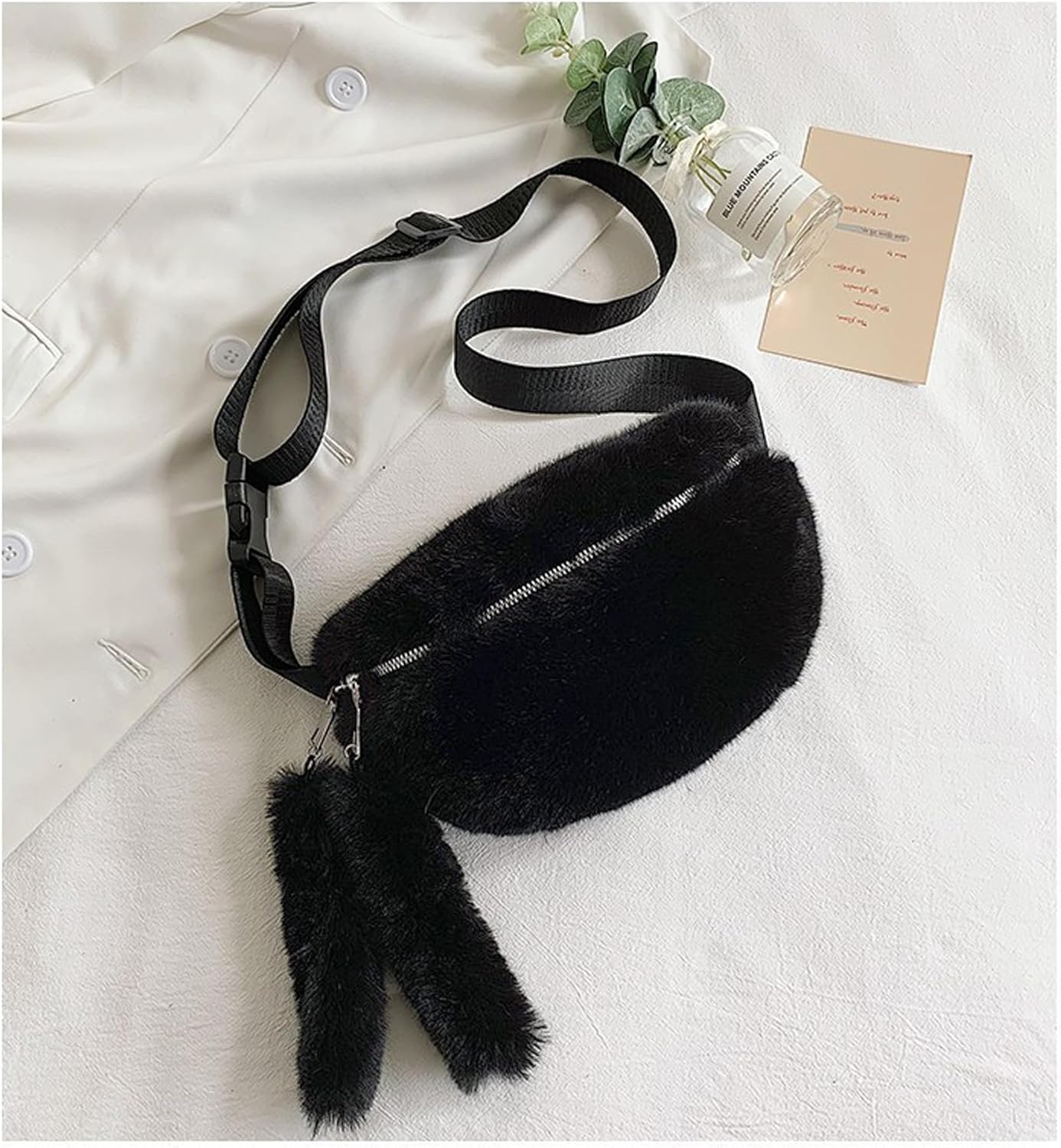 Fuzzy Fanny Pack for Women Faux Fur Belt Bum Bag with Adjustable Strap Waist Pouch Casual Crossbody Purse for Travel - Image 6