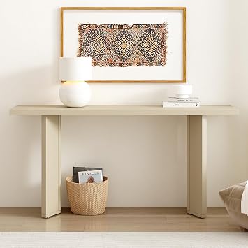 Modern Console Table with Pine Veneer and Geometric Legs, Wood Entryway Sofa Table for Entrance, Hallway, Living Room, Foyer Beige-N22