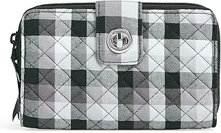 Carteira feminina de algodão com proteção RFID, Xadrez Kingbird - Algodão reciclado