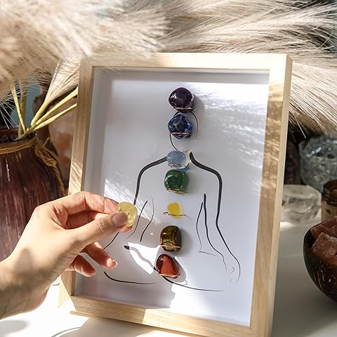 MYDAYS&DESIGN 7 Chakras Natural Raw Healing Crystal Picture Frame, Reiki Chakra Zen Meditation Decor, Feng Shui Home Wall Hanging Art for Living Room, Office Desk, Spiritual Yoga,10.8