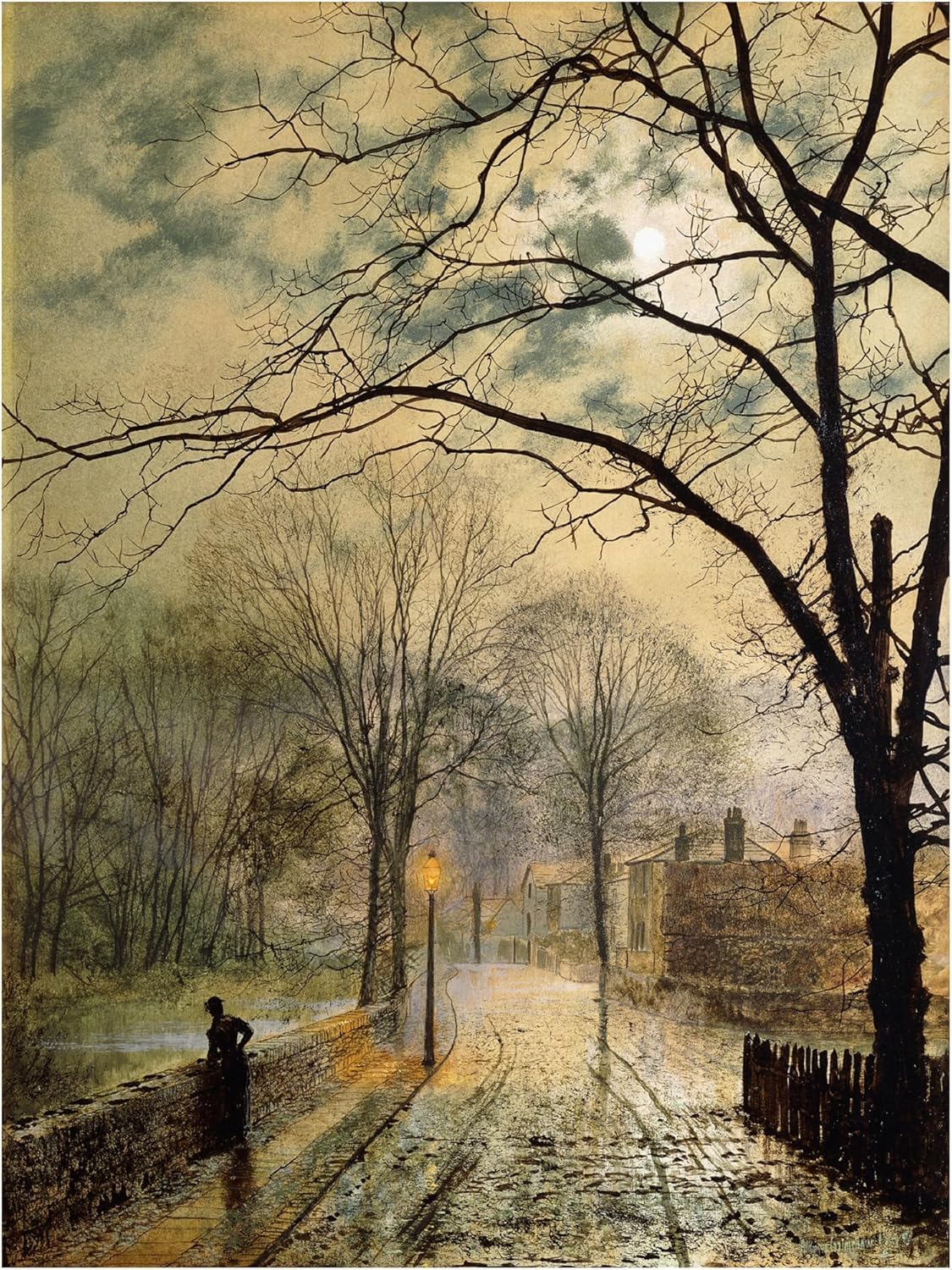 Waeta Rnvzx John Atkinson Grimshaw Prints A Moonlit Stroll Canvas Painting Vintage Wall Art Landscape Poster For Modern Home Wall Decor Picture 50X70cm No Frame