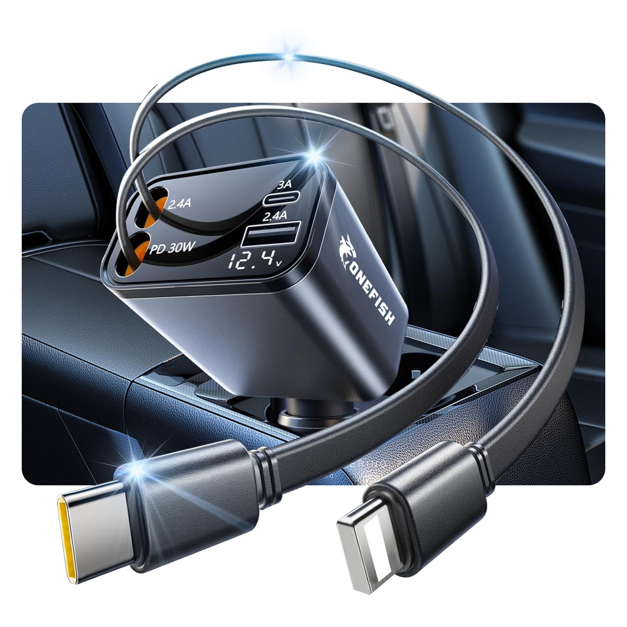 OneFish 4 in 1 Retractable Car Charger