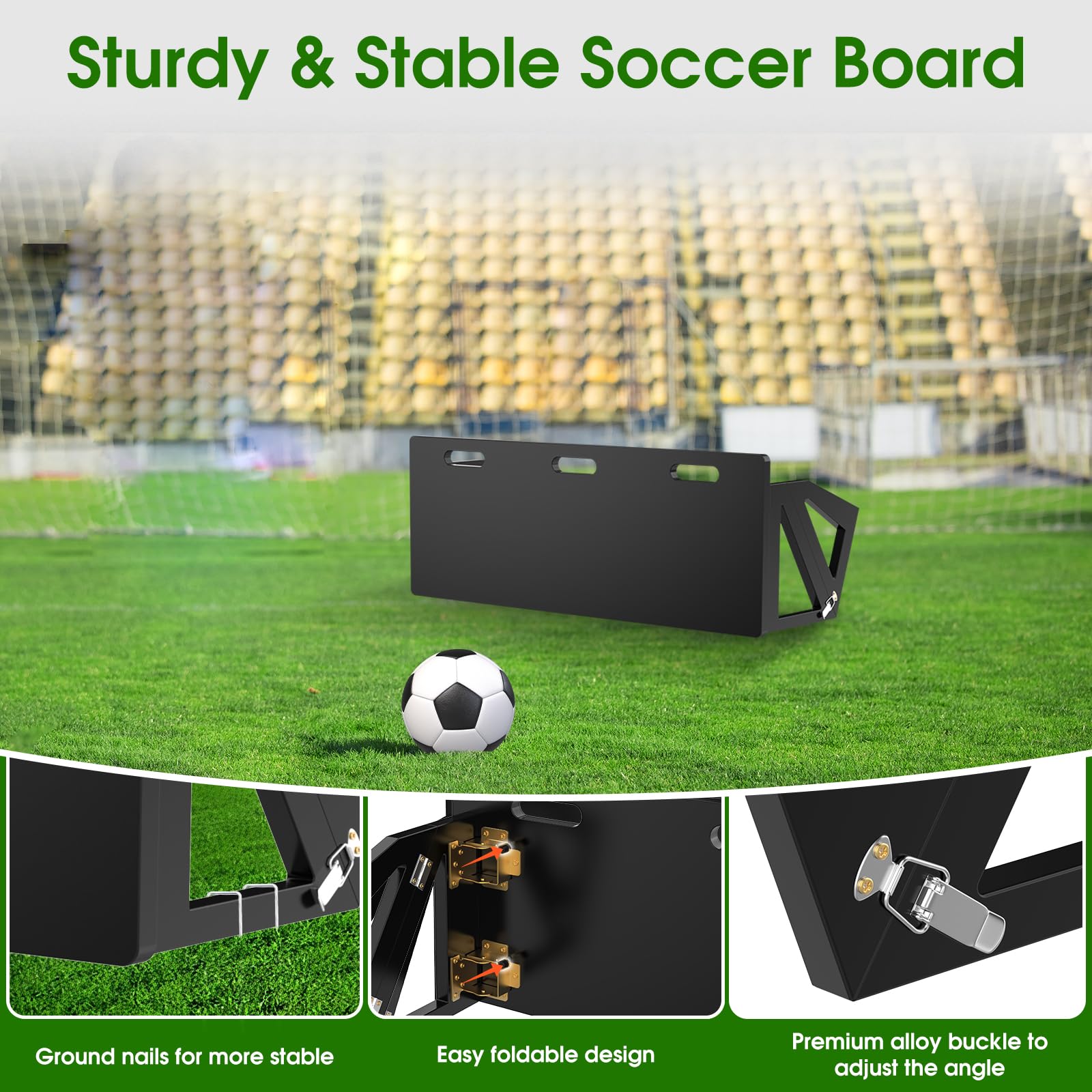 RINREA Tabla de rebote de fútbol 3 en 1, pared de fútbol plegable, entrenador portátil de portería de fútbol para entrenamiento de paso y rebote