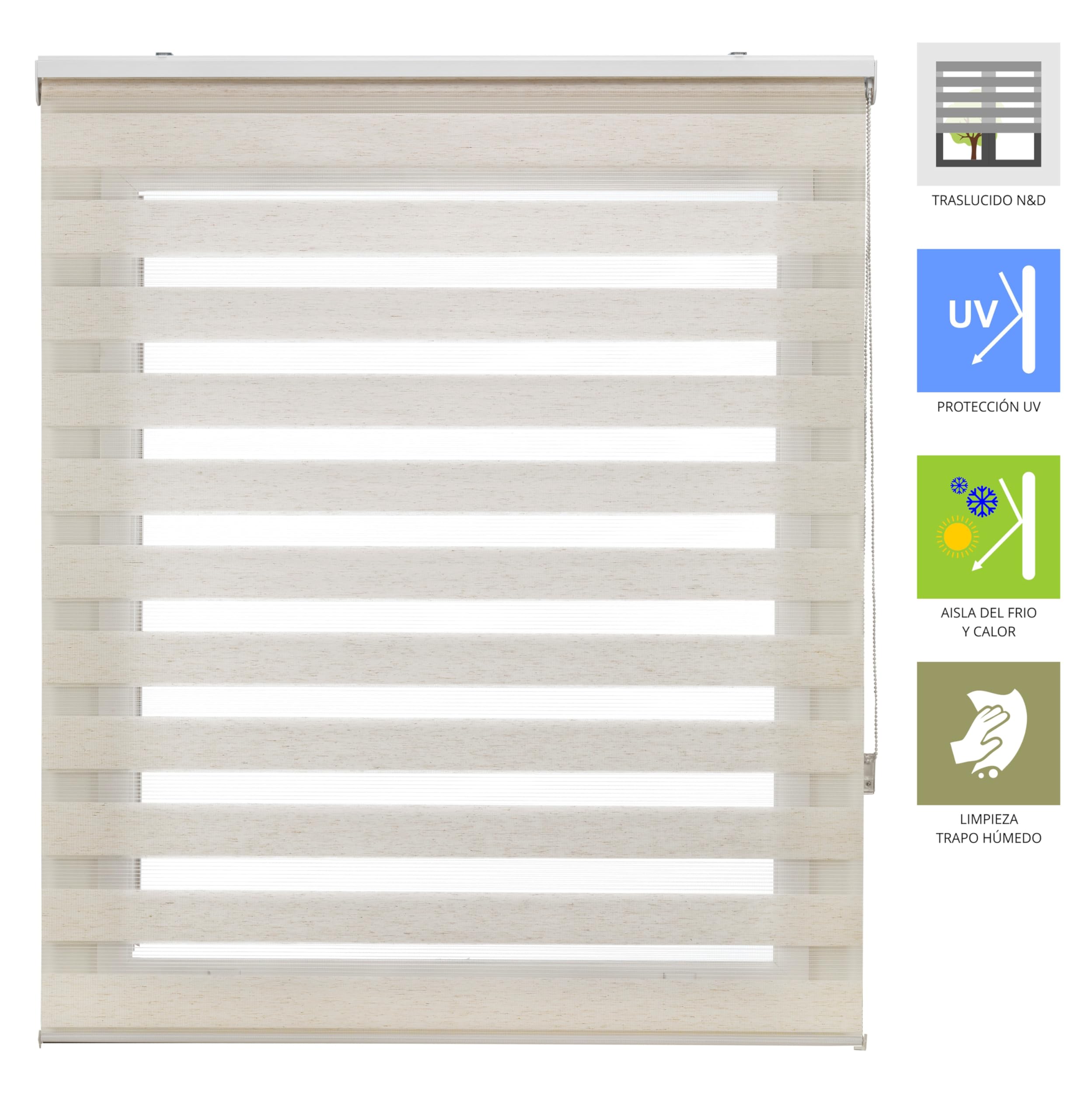 ECOMMERC3 | Estor Enrollable Basic Noche y Día, Tamaño 140x180 - Estor Noche y Día Fácil Instalación Pared o Techo Tamaño Tela 137x175 - Estor Noche y Día Lino