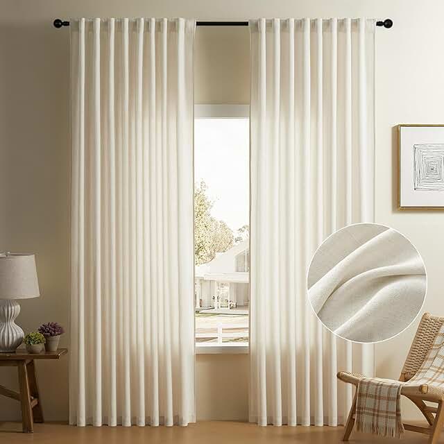 12 Living Room Curtain Ideas That Refresh Light and Mood 10 DaysU Ivory Linen Curtains 84 Inch Length 2 Panels Set Semi Sheer Light ...