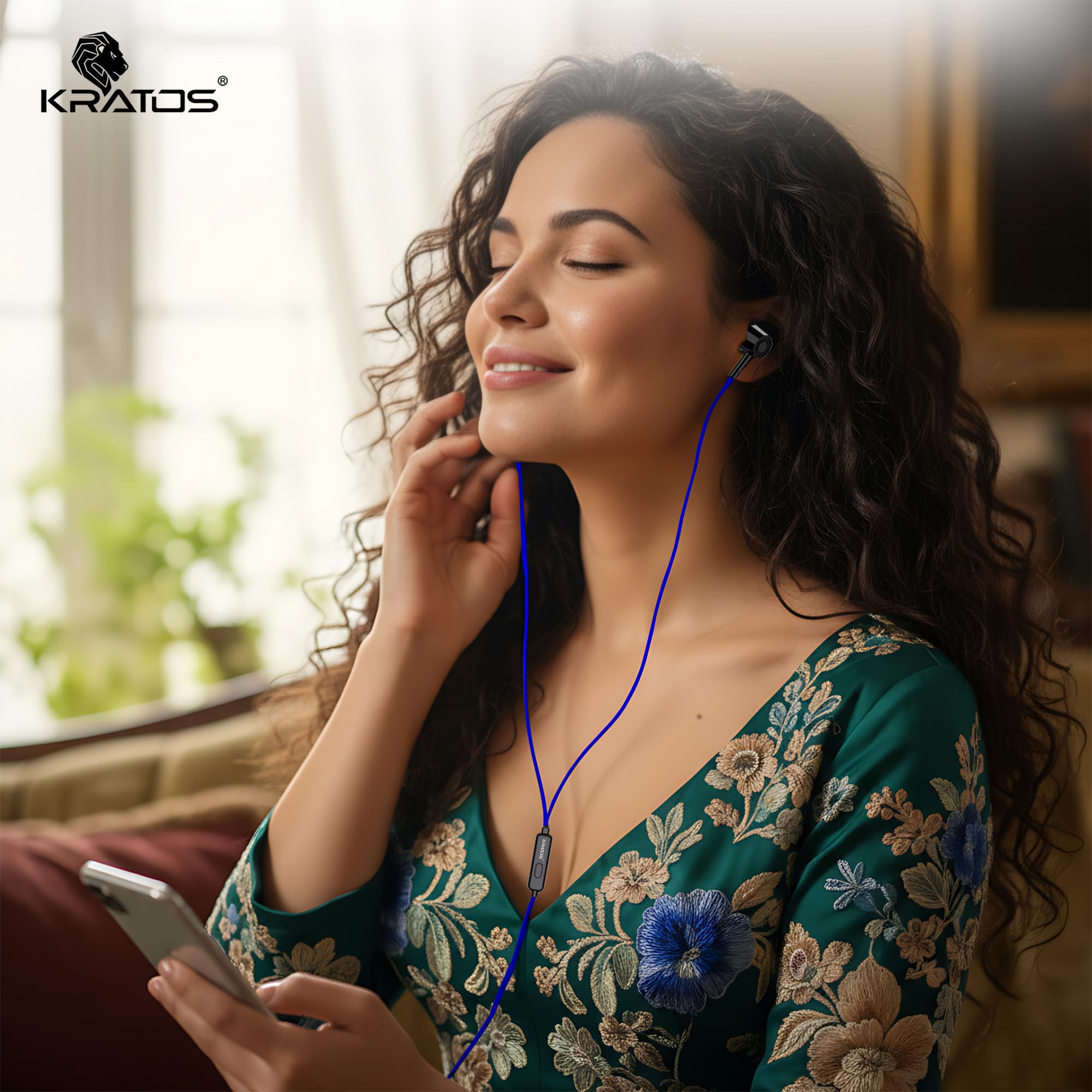Kratos E02 Blue Wired Earphones with 3.5mm Jack in-line Mic Control for Clear Calling & Music, Multi-Functional Controller,Sweat Resistant,Comfort Fit Wired Ear Phones,Compatibility with All Mobiles — Amazon image 2