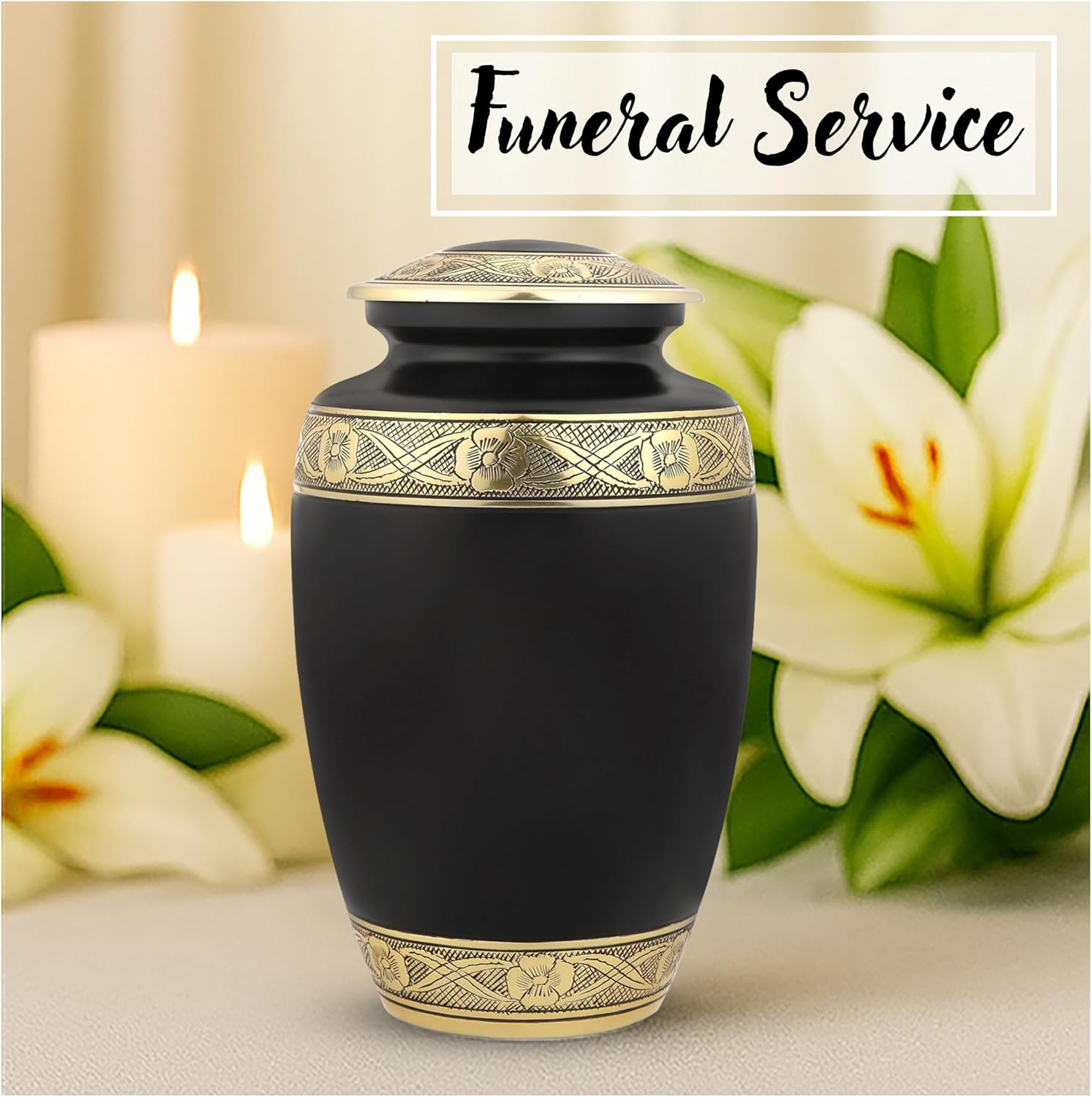 CLEENTABLE Handcrafted Metal Cremation Urn for Adults - Elegant, Durable Funeral & Memorial Urn for Ashes, Decorative Urn with Secure Threaded Lid, Spacious, Timeless Design 11" (Black & Gold) - Image 7