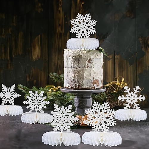 Miniatura 4 de Gyufise Paquete de 6 centros de mesa con forma de panal de abeja de copo de nieve, decoración de mesa de congelado, centros de mesa para decoración