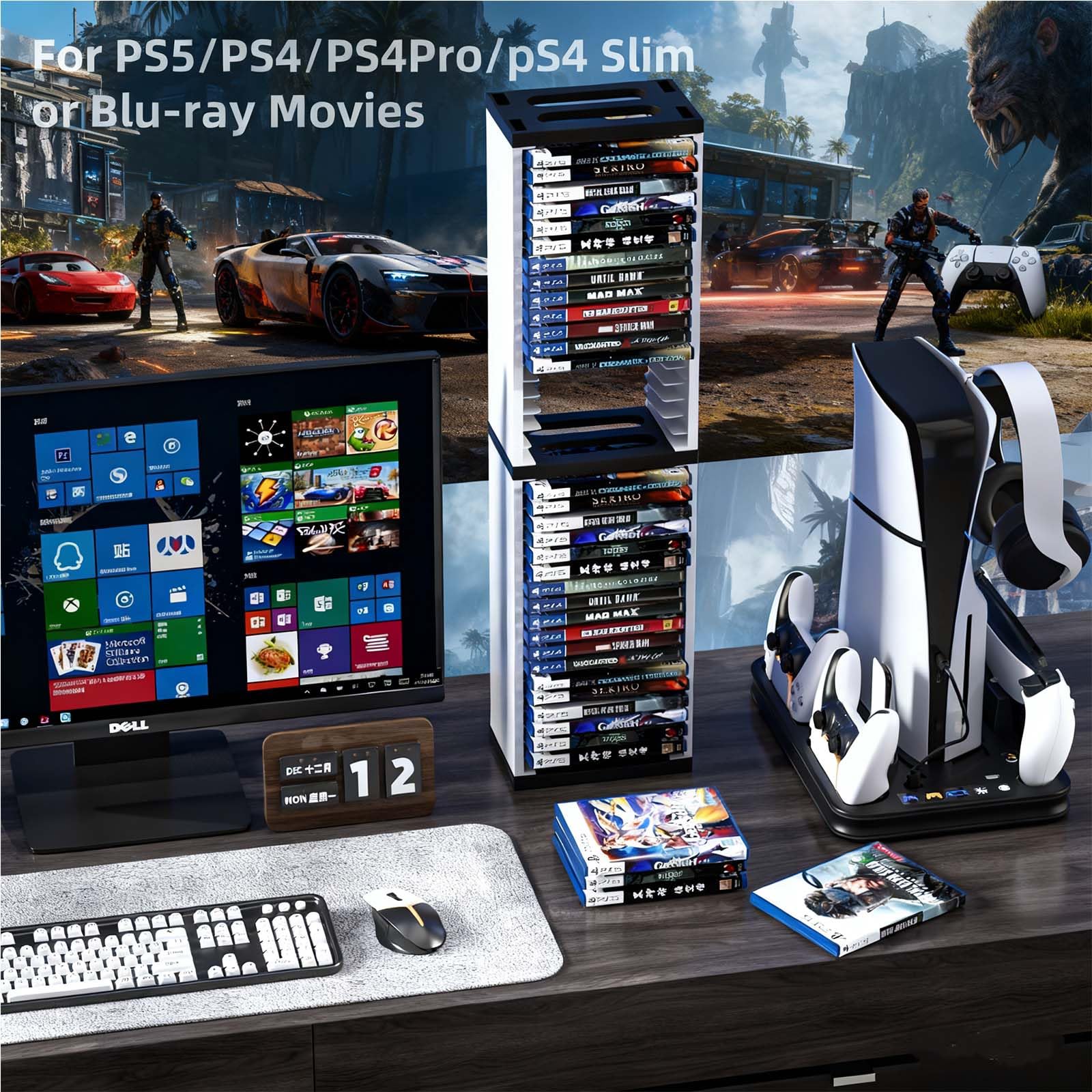 Soonhua, Supporto a torre per videogiochi, con 36 alloggiamenti, un organizer per CD e giochi per Playstation 5, Xbox, Switch