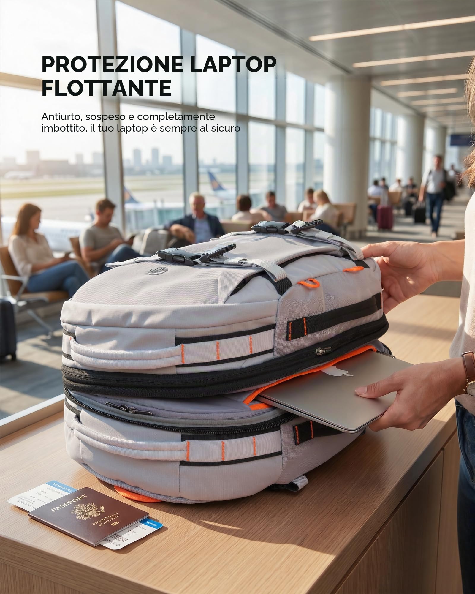 Tolaccea 40L-50L Zaino Viaggio Aereo Bagaglio a Mano, Adatto alla TSA Zaini da Viaggio, Zaino Porta PC 15.6 Pollici, Espandibile Borse da Cabina per Uomo Donna Viaggi Escursioni Campeggio