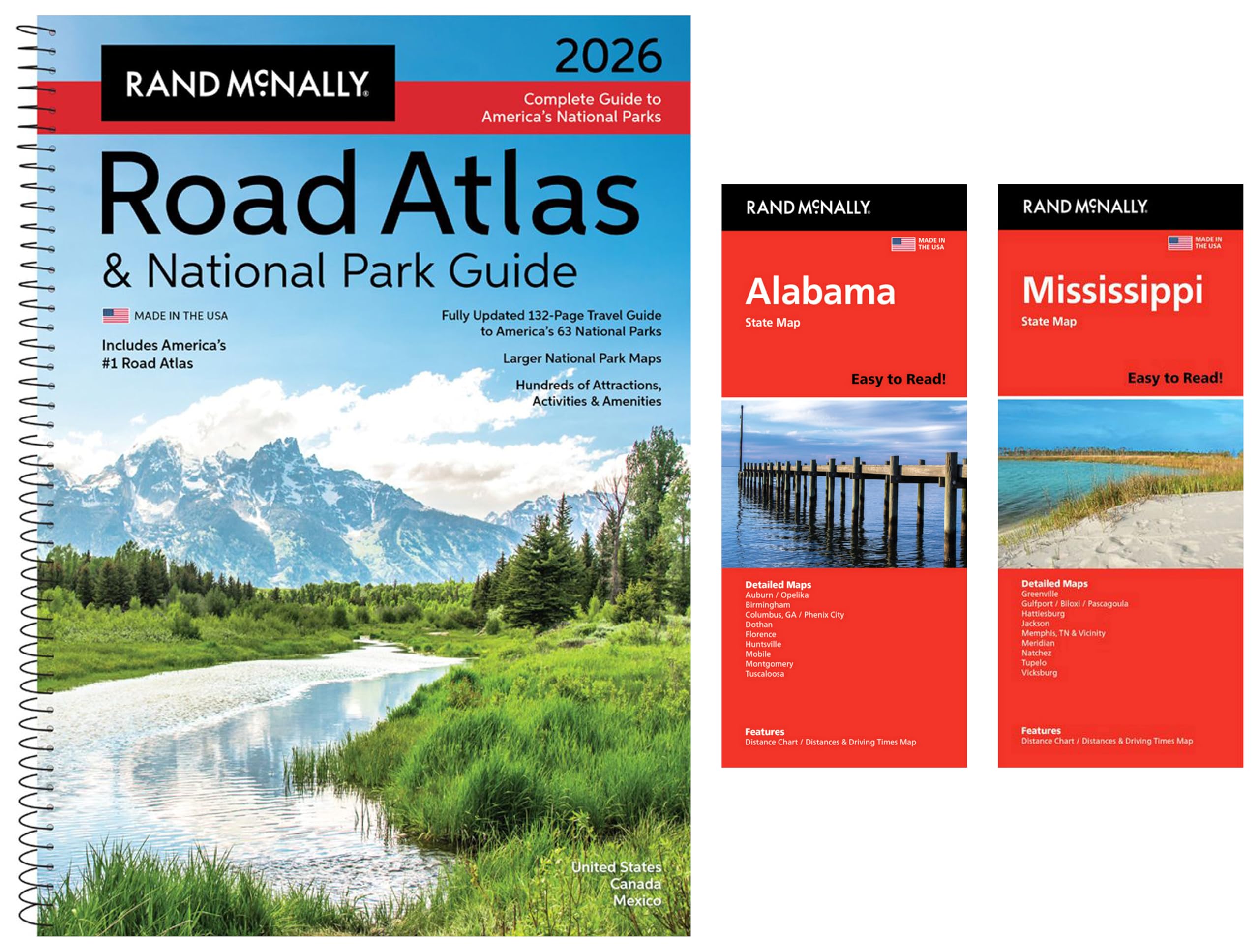 2026 Road Atlas & National Park Guide with Alabama & Mississippi State Maps