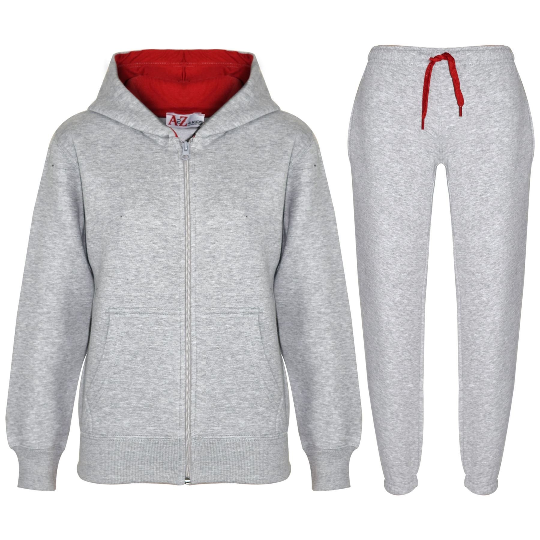 A2Z 4 Kids Plain Tracksuit Contrast - T.S Contrast Trim Grey Red 7-8