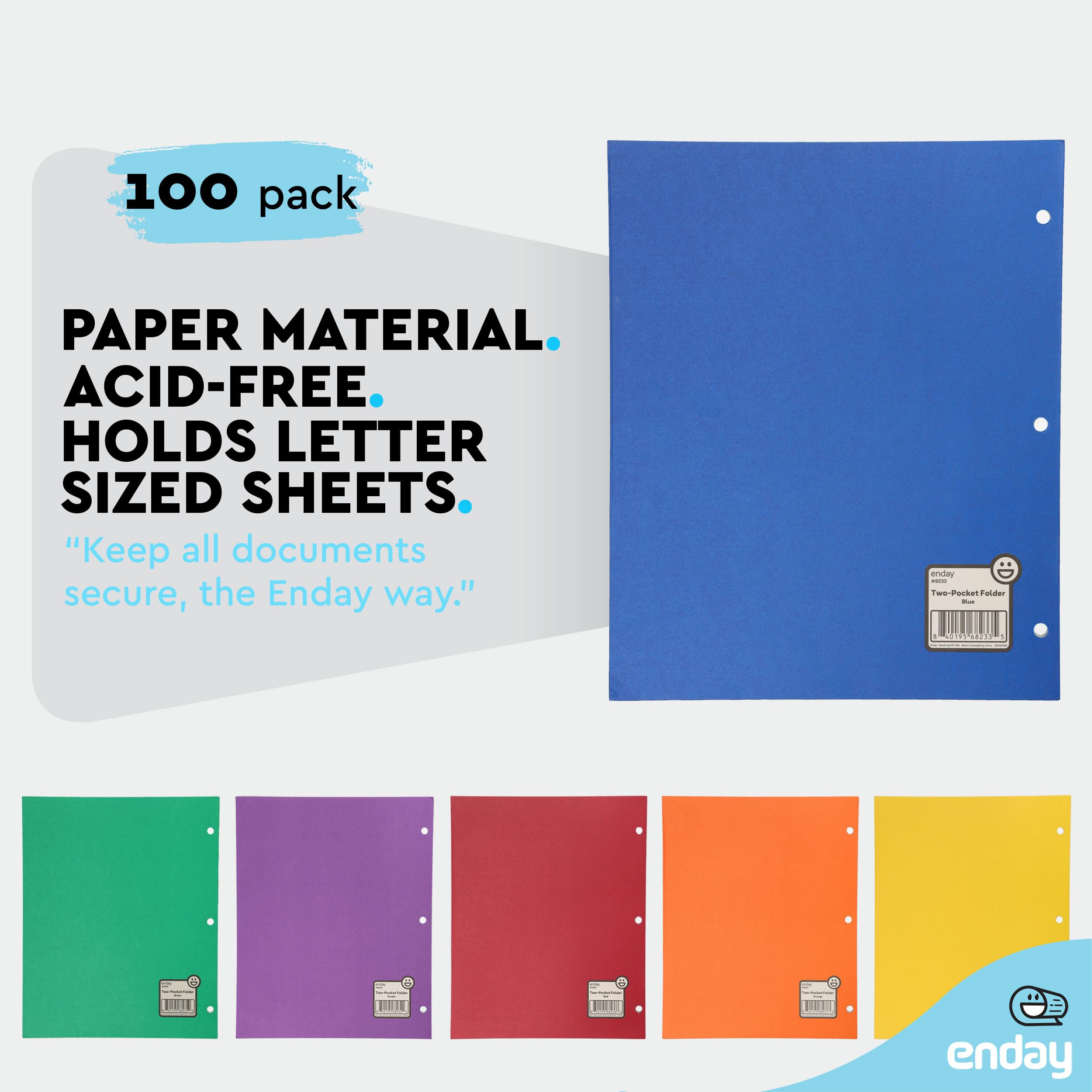 100 Colorful Two-Pocket Paper Folders - Heavy Duty Office & School Folders With Card Holders