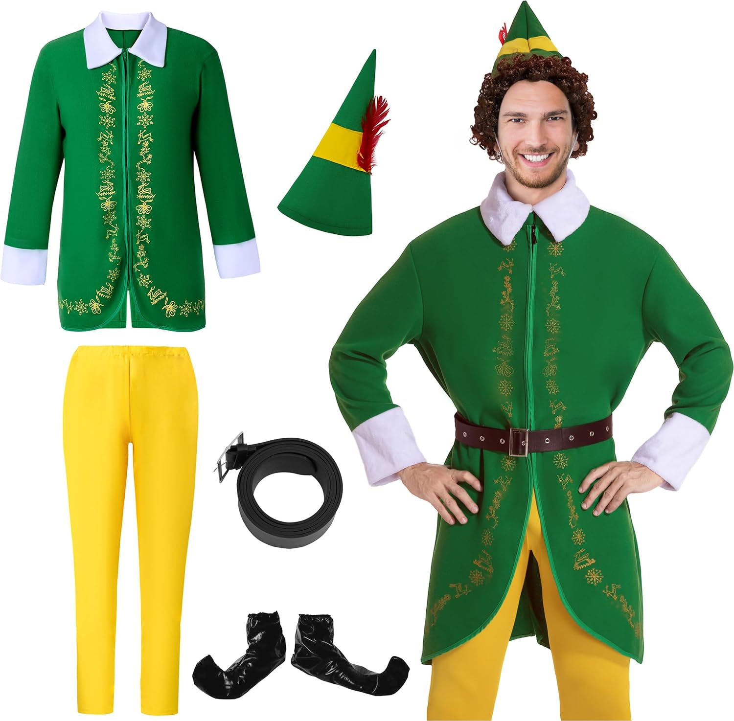 Elf Costume Adult Women Men, Christmas the Elf Costume Cosplay Costume Full Set Halloween Holiday Party Outfits