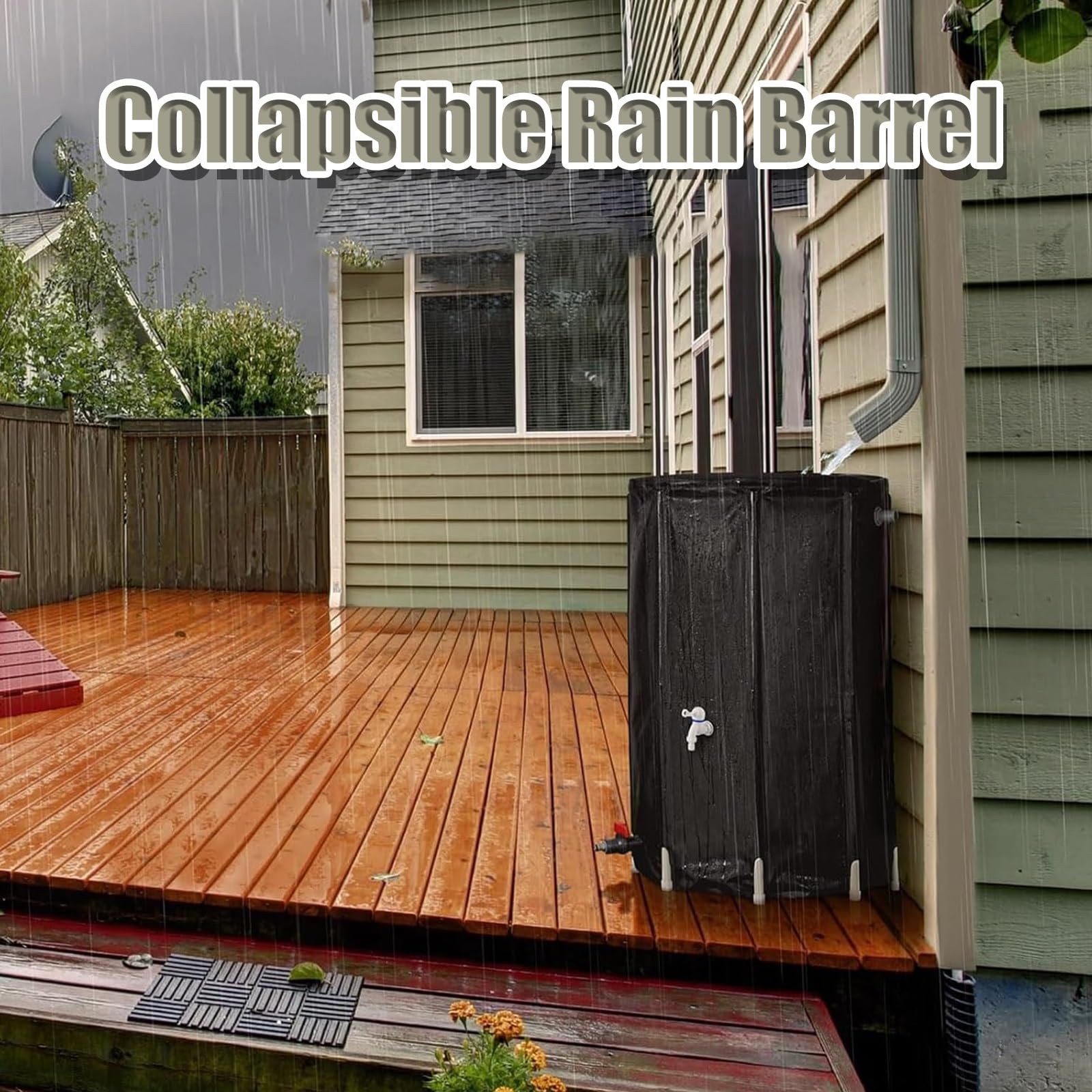 Barril Plegable de 50 litros para jardín, Sistema portátil de recolección de Agua de Lluvia de PVC, Tanque ecológico para la recolección de Agua de Lluvia en Patios y terrazas (Verde).