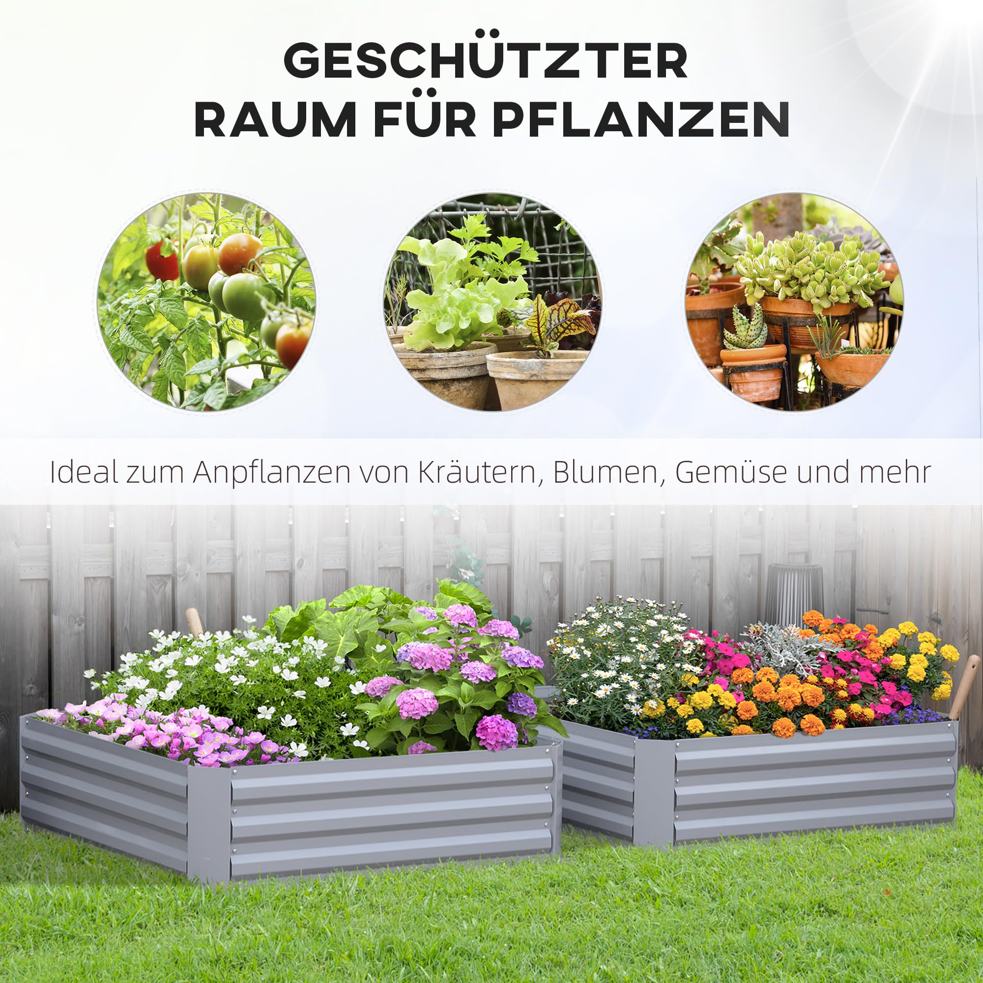 Outsunny Hochbeet Set 2-TLG. Gartenbeet für Garten 100 x 100 x 30 cm Grau