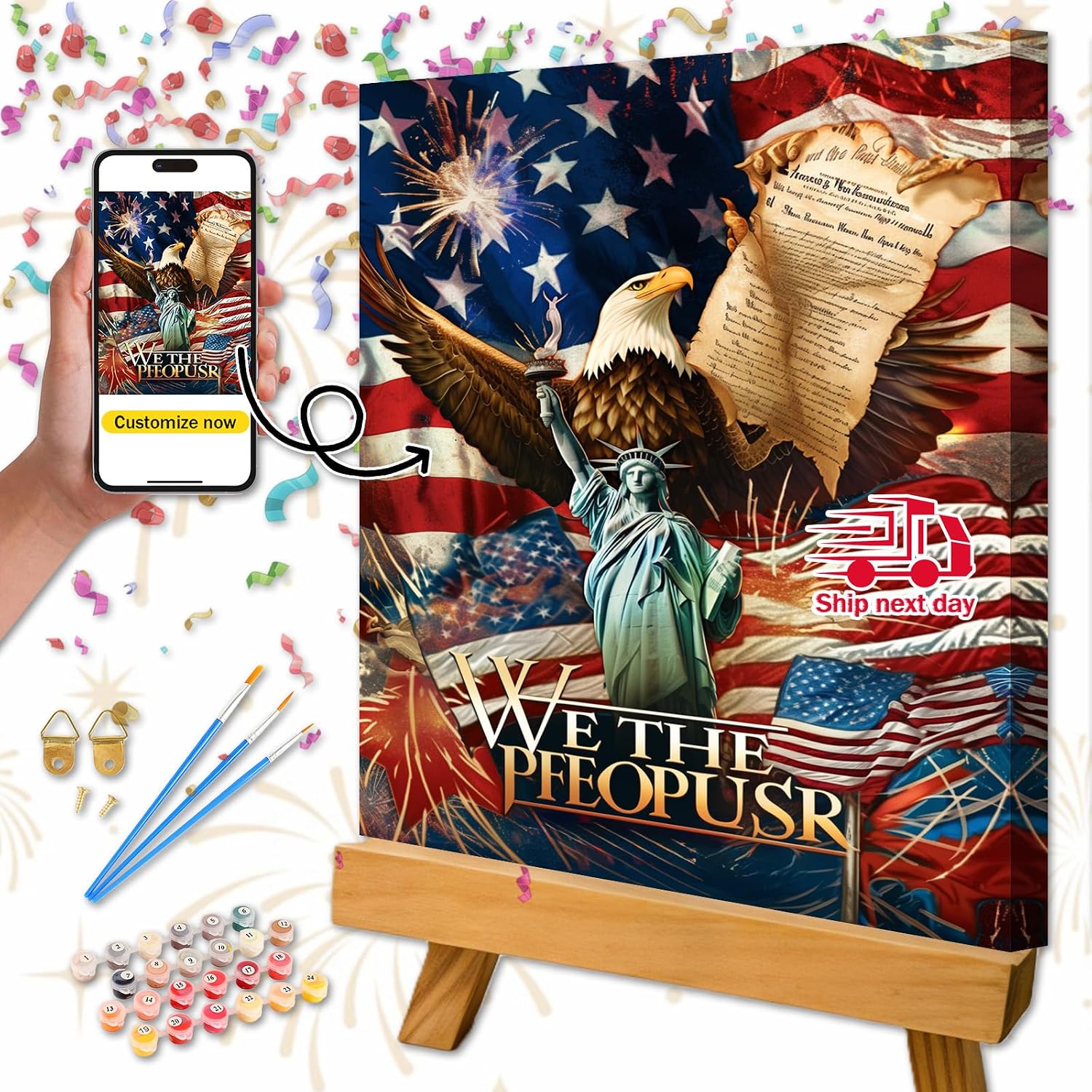 Azvccea America 250th Anniversary Paint by Numbers Kit for Adults Customized DlY Patriotic Painting by Numbers Suitable for Gifts and Interior Decor (Color 5)