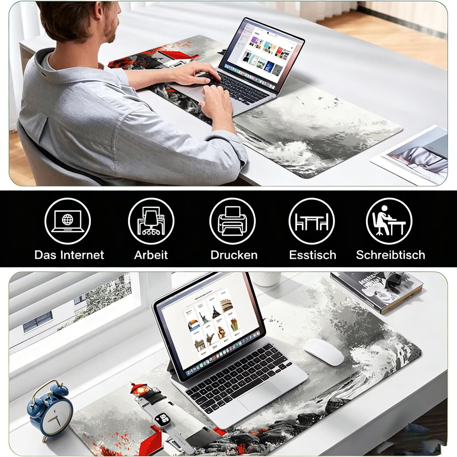 Tappetino Mouse Gaming, 1200x600mm Tappetino Mouse XXL Retro 0c0-227 | Mouse Pad Grande, Ottimizzato per i Sensori da Gioco, Migliora Precisione e Velocità, per Mac e PC, faro