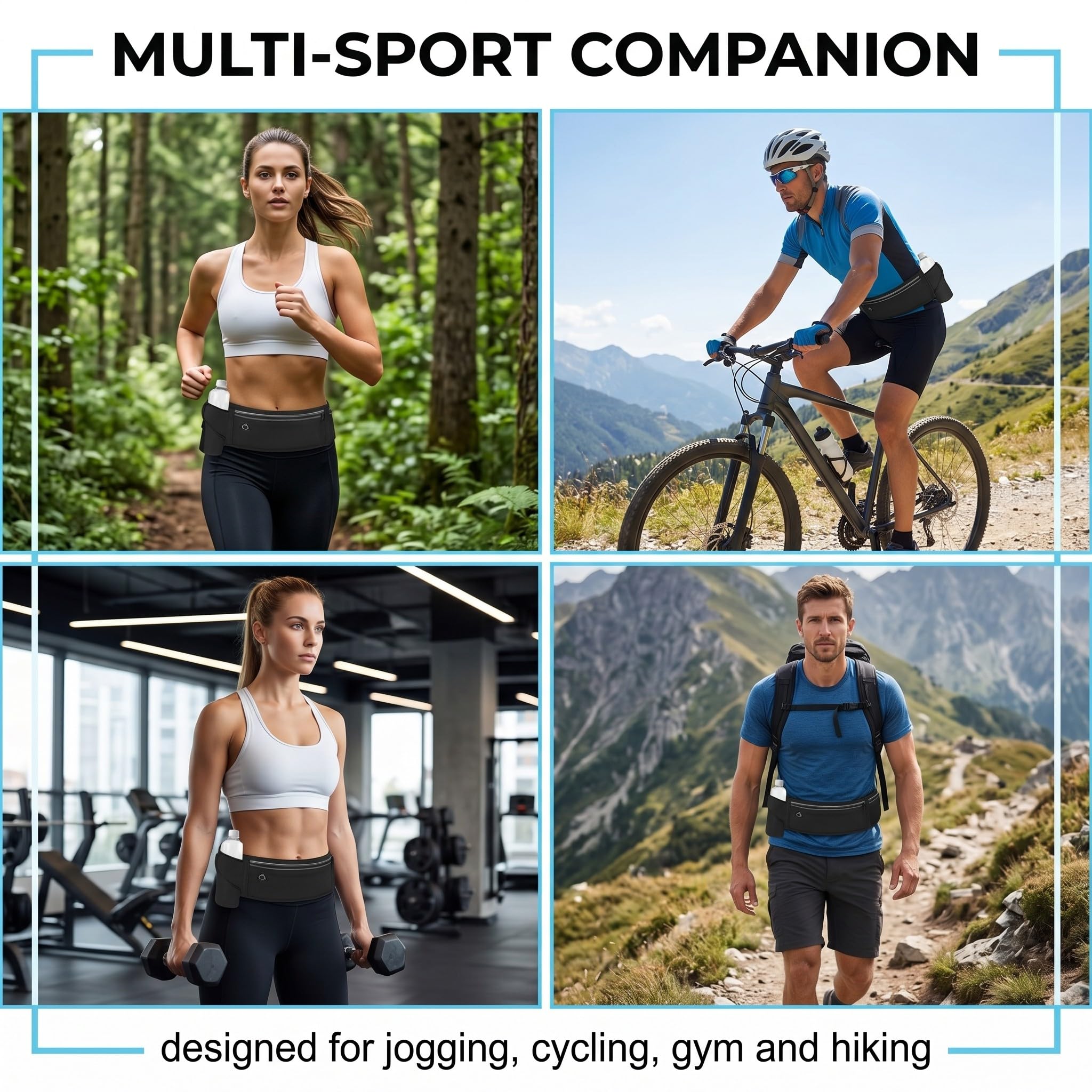 Cintura da Corsa con Portaborraccia, Marsupio Sportivo Impermeabile per Cellulari fino a 7,5 Pollici, Fascia Running con Tasche Organizzate per Jogging e Bicicletta