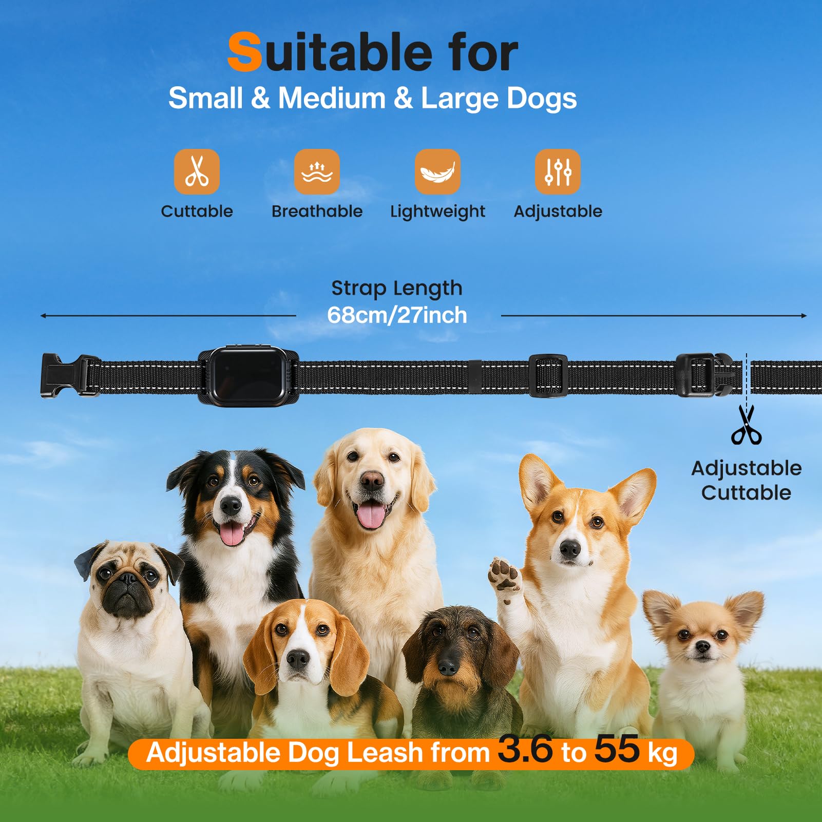 Collar Antiladridos Perros Grande Mediano Pequeño, Actualizado Collar Antiladridos para Perros con Giroscopio, 8 Niveles de Sensibilidad, 3 Modos de Eficiente Impermeable IP67 y Recargable
